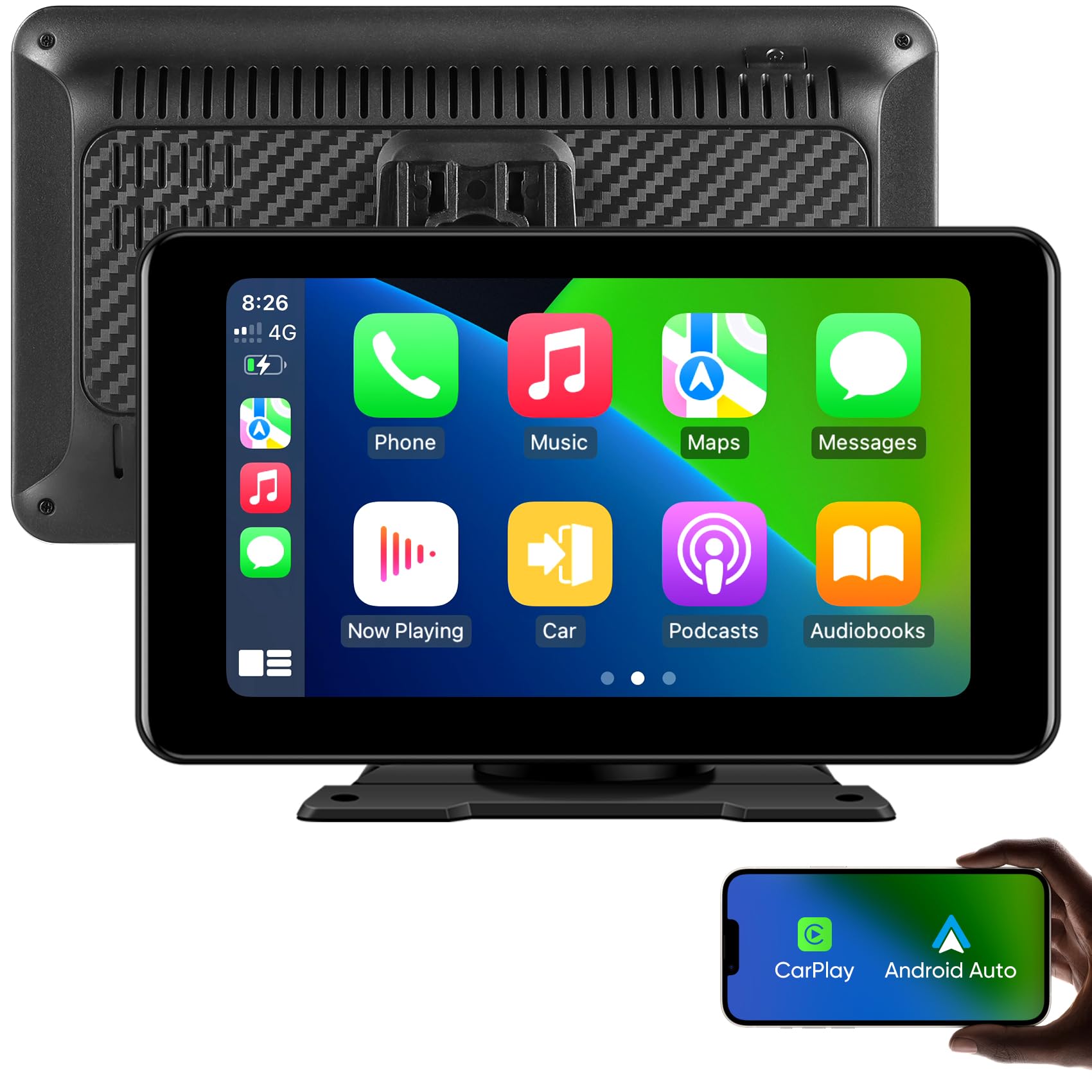 GTRUI 7" Wireless Car Stereo Apple Carplay & Android Auto, Portable Touchscreen GPS Navigation Receiver Mirror Link Bluetooth/AirPlay/Googel/Siri C7