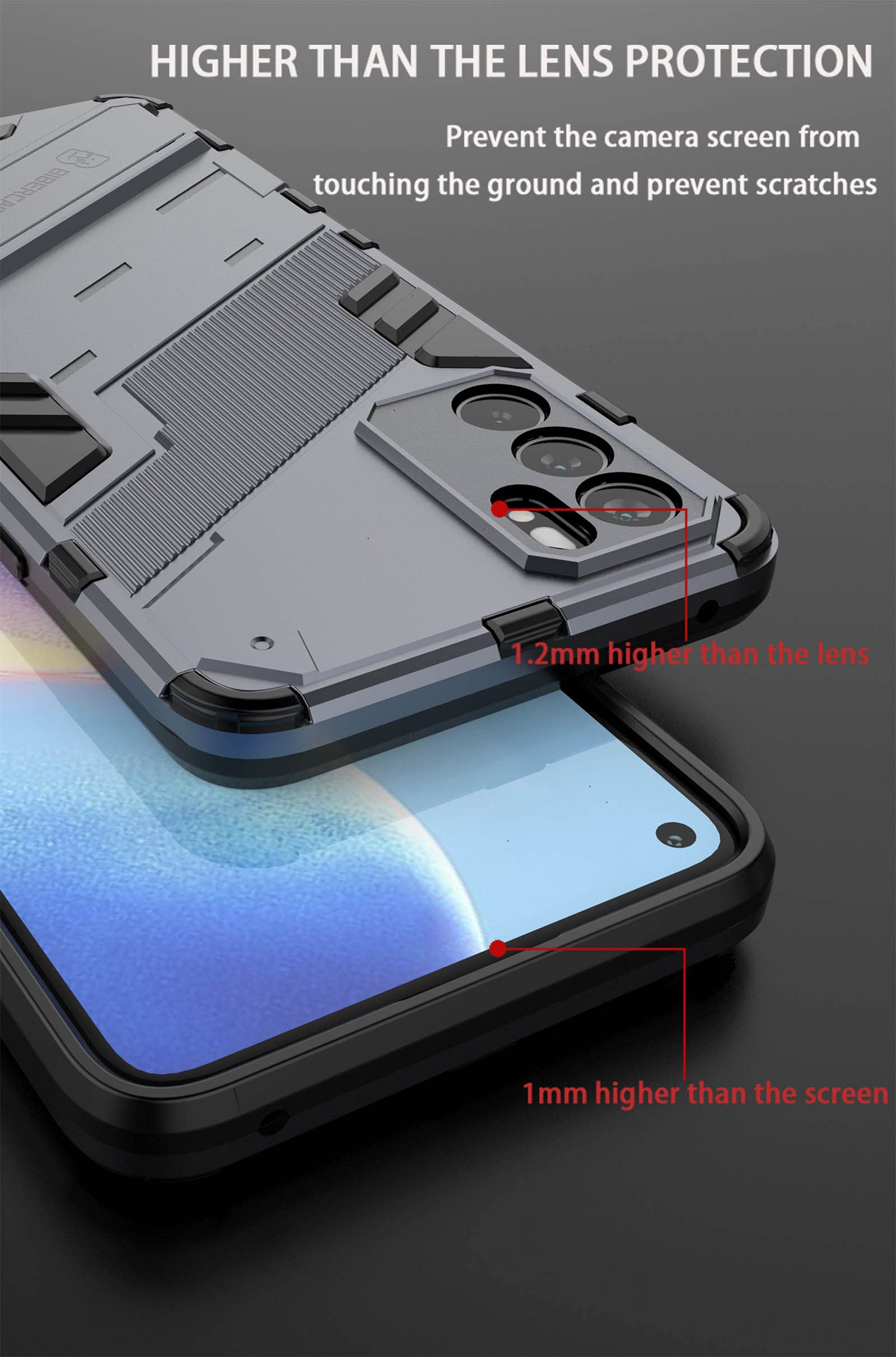 MaiJin Cover Per Oppo Reno Ace 6,5 Pollici - Custodia Ibrida 2 Strati Antiurto Con Cavalletto, Colore Grigio