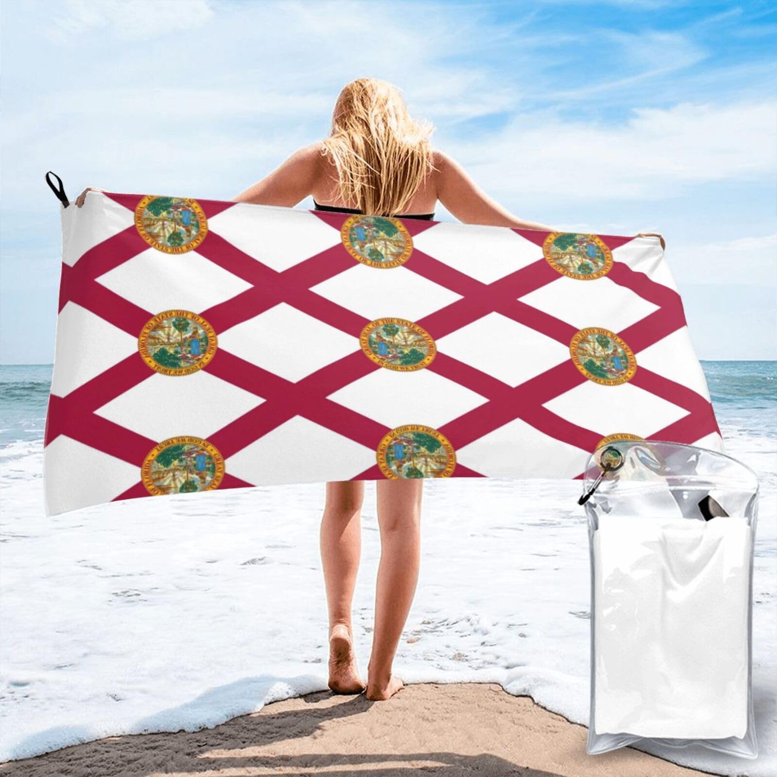DIEzig Florida State Flag Print Beach Towel Fast Dry Thin For Holiday Vacation Cruise Gym Swimmers