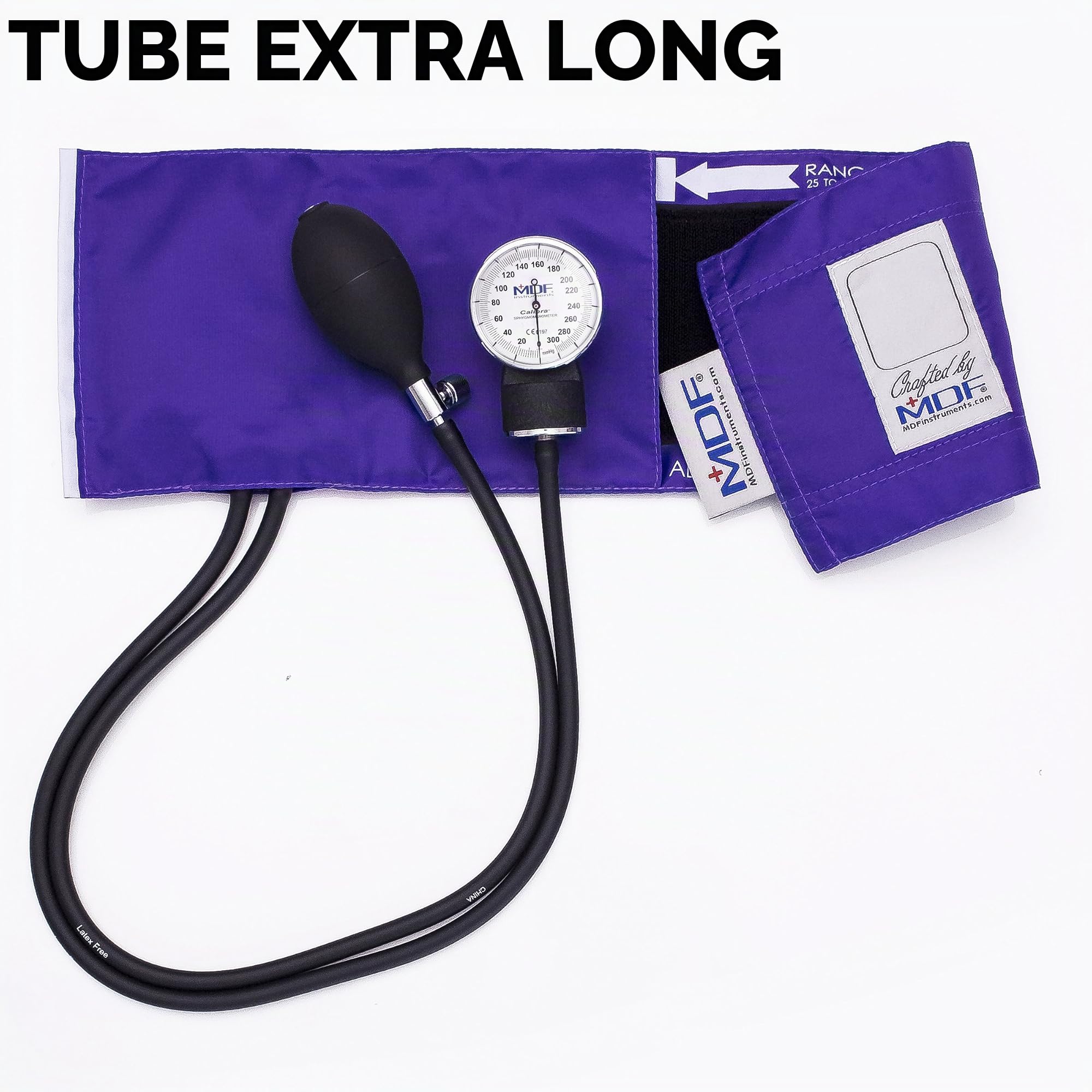 MDF Instruments, tensiomètre anéroïde professionnel haut de gamme Calibra, tensiomètre avec brassard pour adulte et étui de transport, cadran blanc, brassard violet, MDF808M08