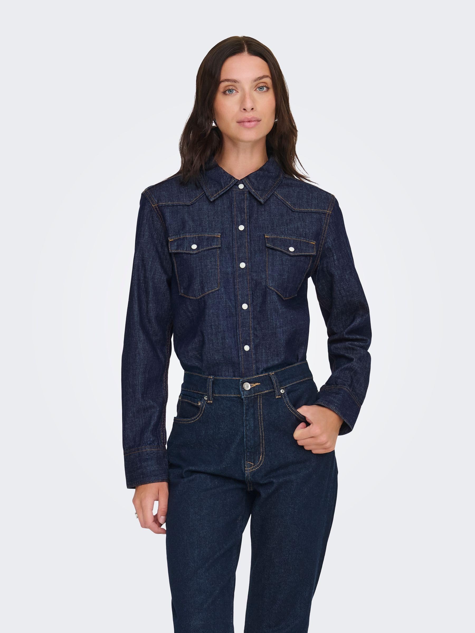ONLY Shirt Onlcharlize LS DNM-Maglietta AKM Noos Donna