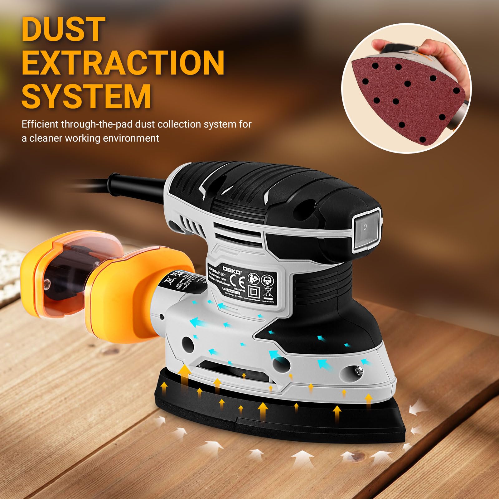 Levigatrice di Precisione per Legno: DEKOPRO 180W Multifunzione Levigatrice Mouse Elettrica 13000 RPM, 15PCS Carte Abrasive - per Levigare, Lucidare e Rimuovere in Falegnameria e DIY