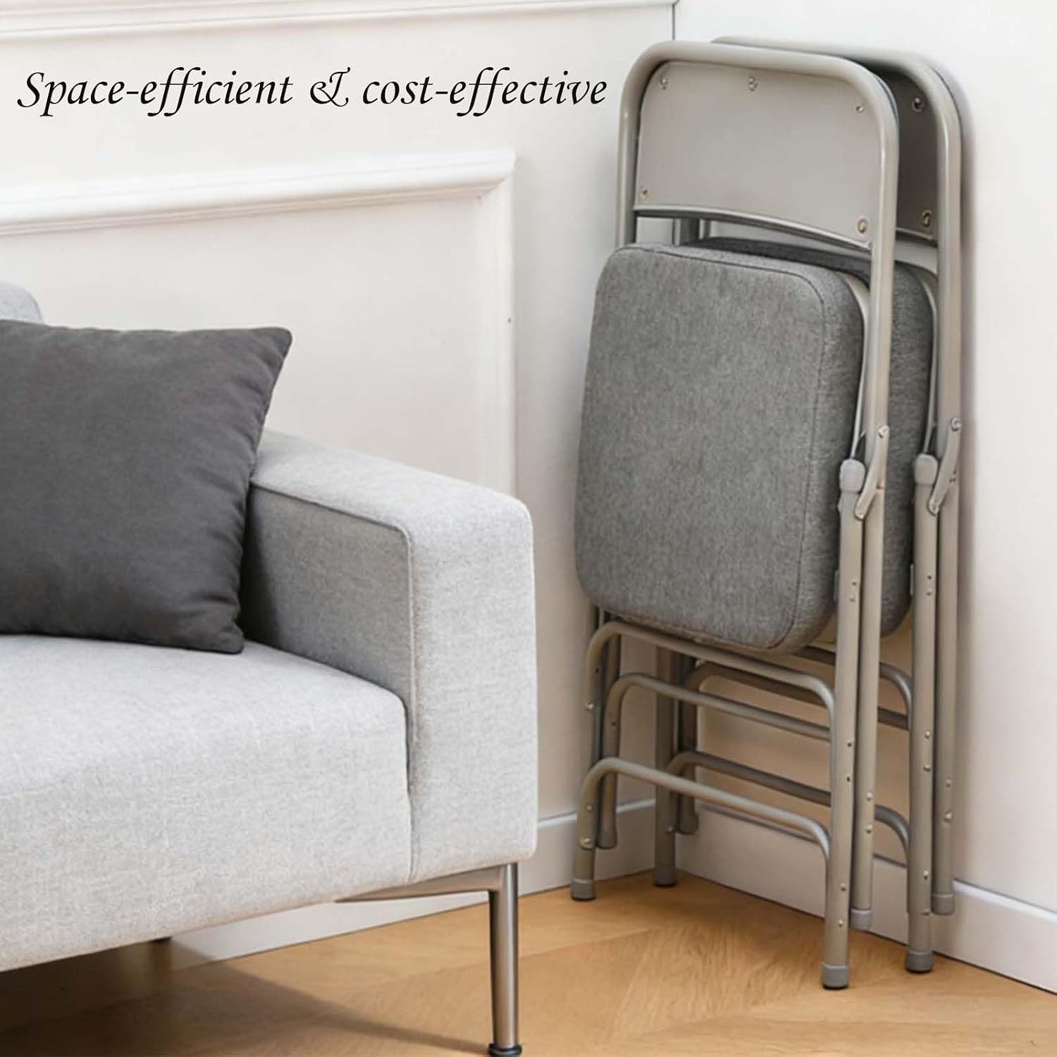 Heavy Duty Padded Folding Chair,Ultra Thick Vinyl Seat, Soft Quick-Rebound Cushion, Sturdy Anti-Rust Metal Frame,Space-Saving Foldable Chair for Indoor Home Office Dorm Party (GREY 1PC)