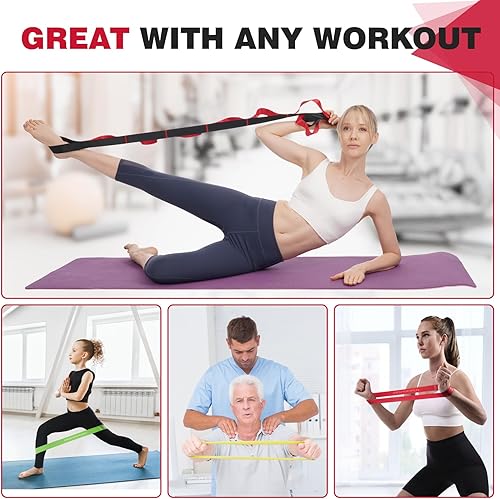 Miniatura 7 de Juego de bandas de resistencia para mujer, correa de yoga no elástica con bucles para estiramiento terapia física, bandas de entrenamiento con 5