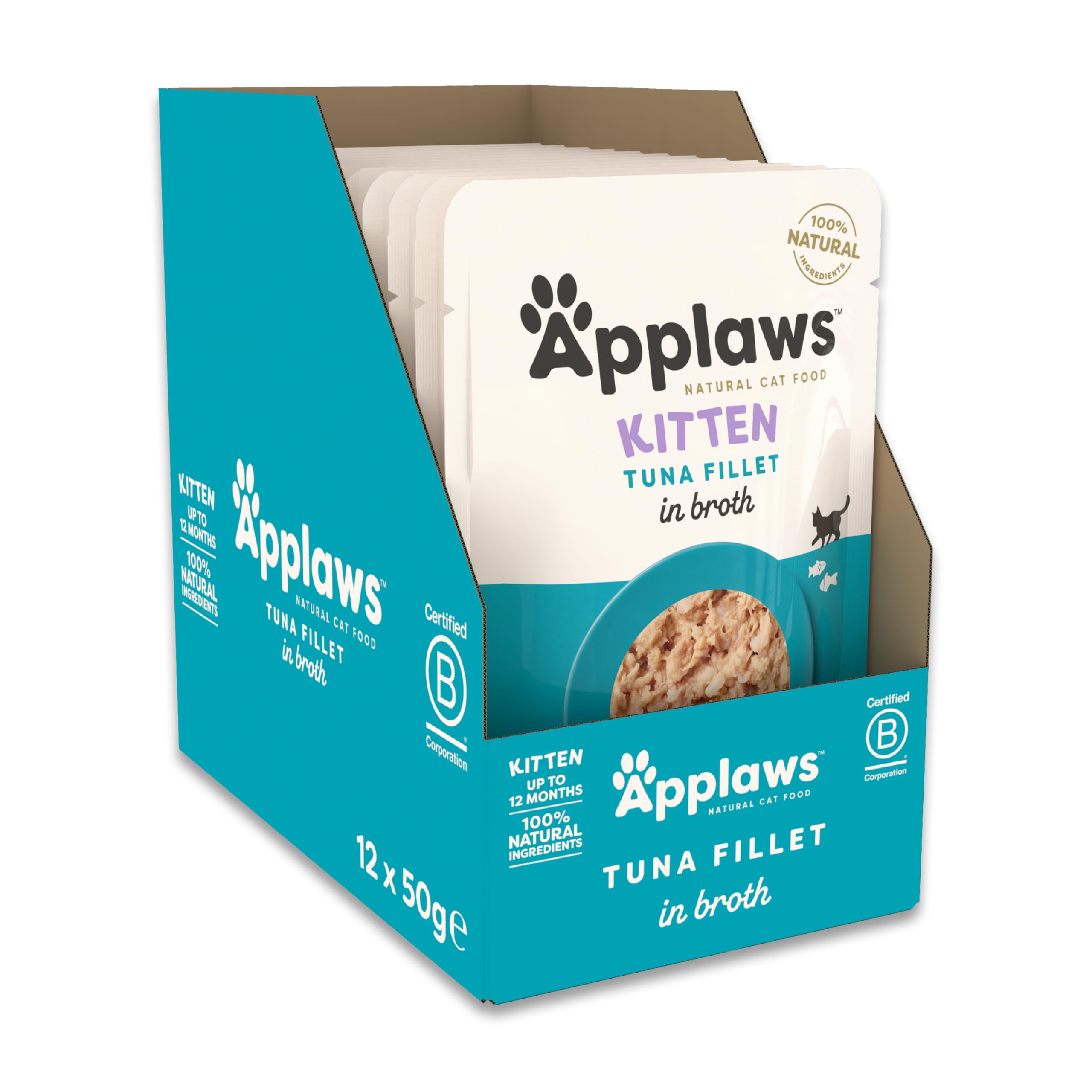 Applaws 100% Natural Wet Kitten Food, Tuna Fillet in Broth - Pack of 12 x 50g Pouch