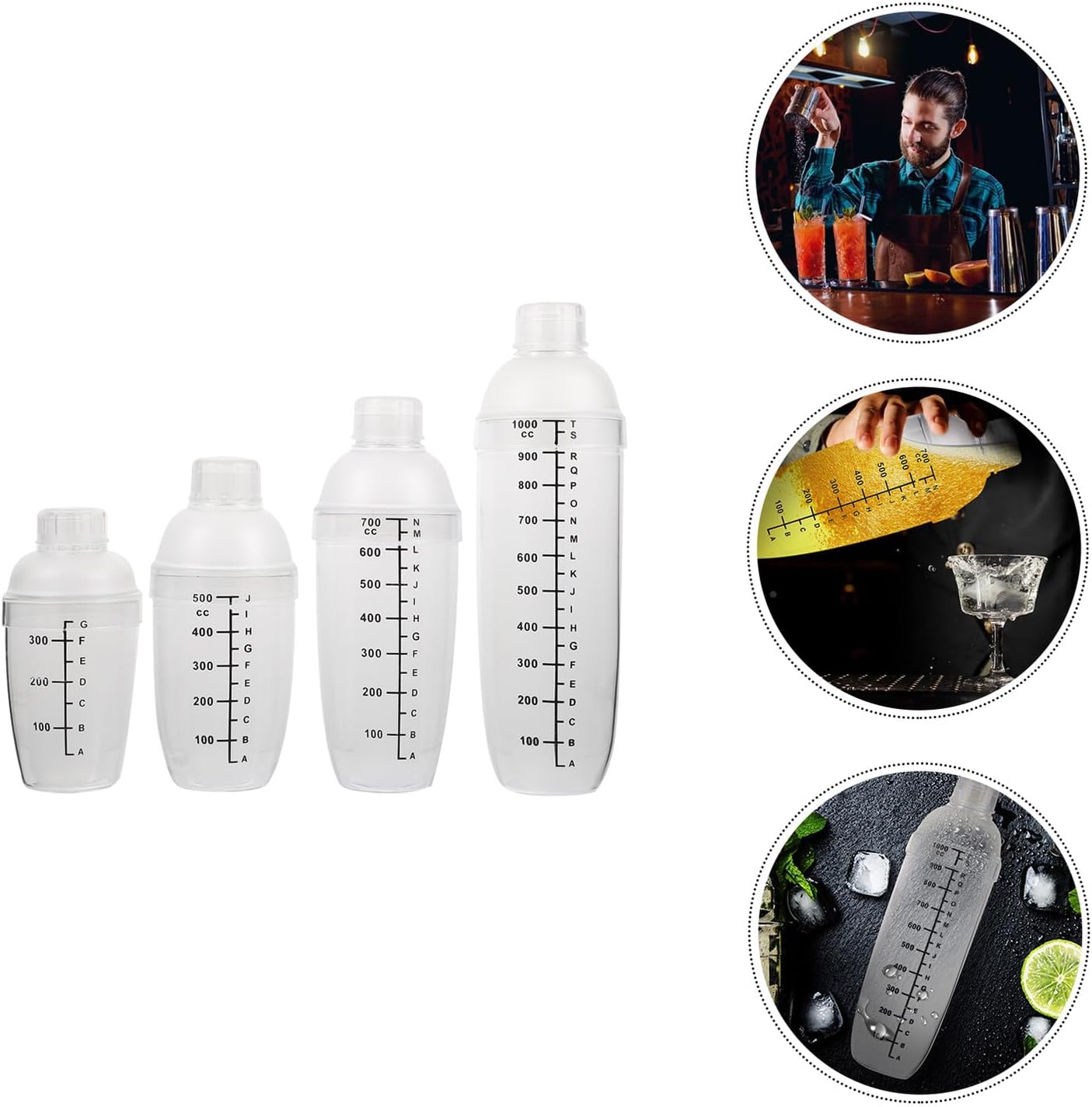4pcs Cocktail Shaker Set with Printed Measurement Scale, Plastic Bar Wine Mixer Cups for Bartender and Home Use, Handheld Milk Tea and Cocktail Drink Shakers