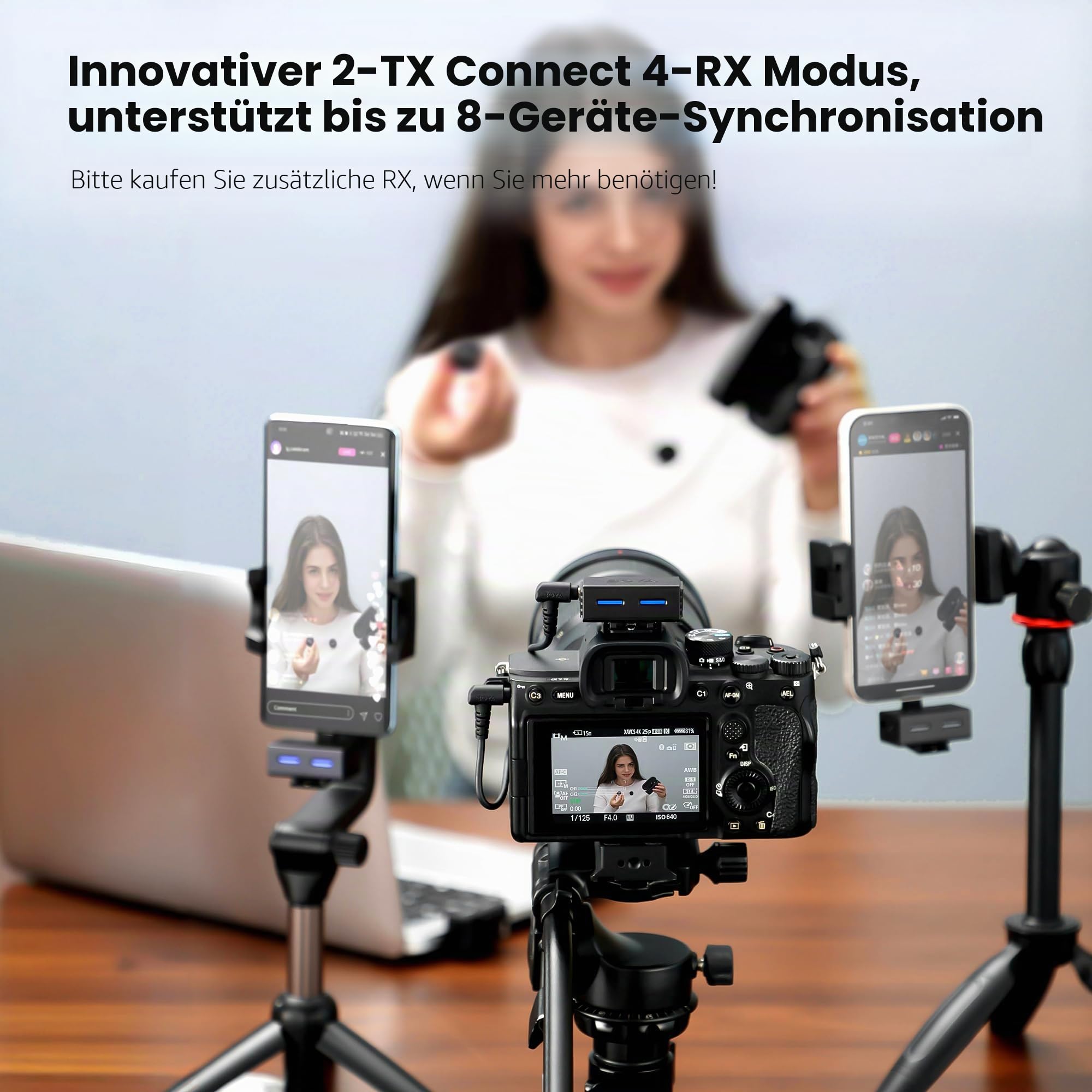 BOYA BOYALINK 3 All-in-One Wireless Lavalier Mikrofon für Kamera/iPhone/Android, Mini Mikrofon mit AI Rauschunterdrückung, Ansteckmikrofon, 30H Dauer, 300m Übertragungsreichweite für Vlog, TikTok