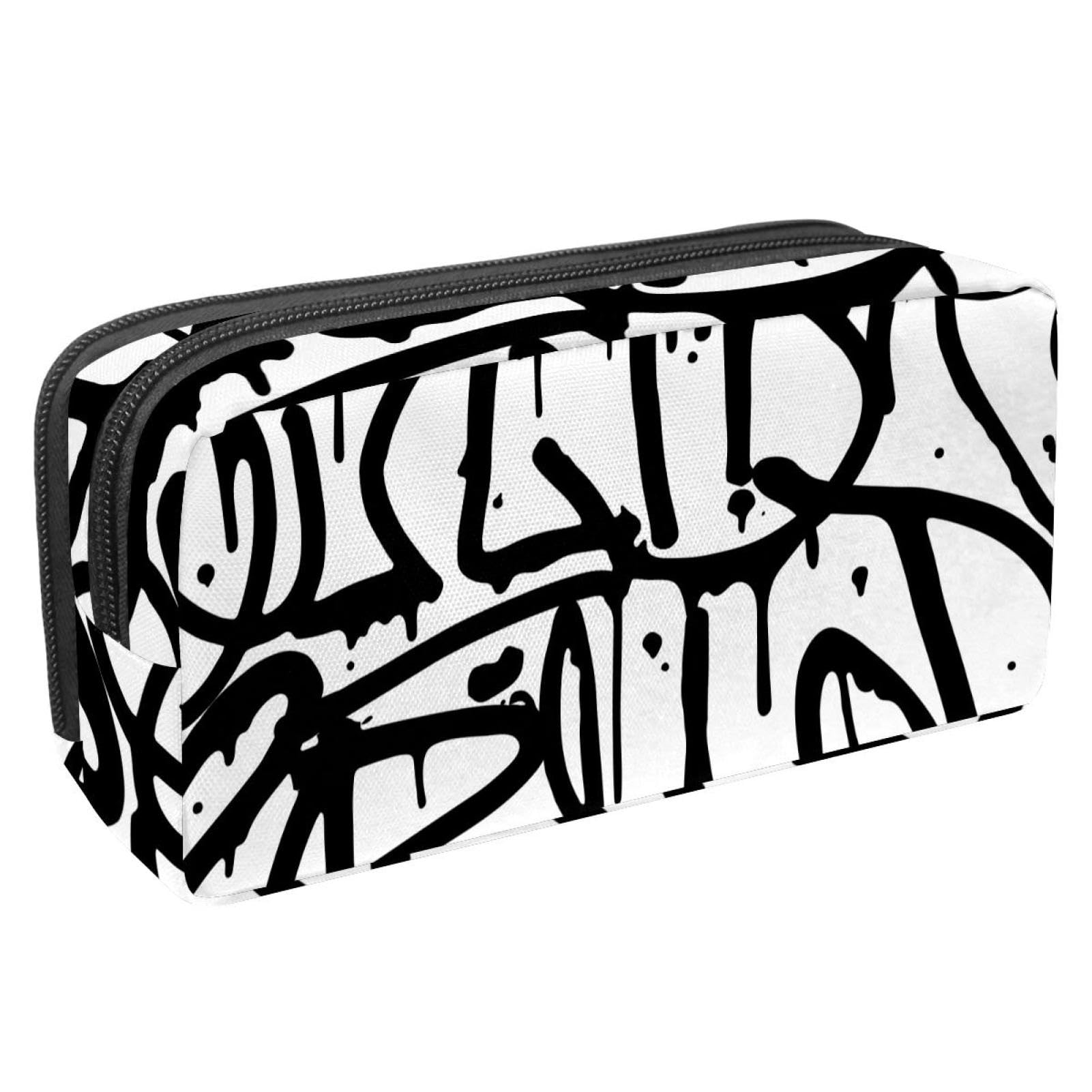 Eslifey Pencil Case, Graffiti Letter Black White Large Capacity Pencil Pouch Stationery Pen Bag