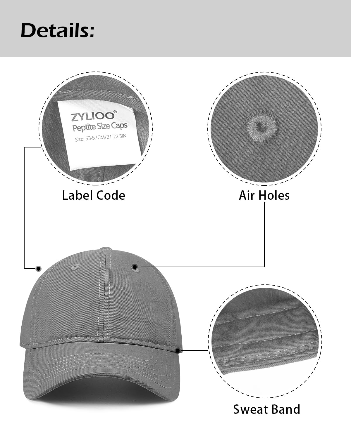 Zylioo Cappellino da baseball a testa piccola,Cappello a sfera di piccole dimensioni,Cappello sportivo rilassato,Cappello da golf regolabile