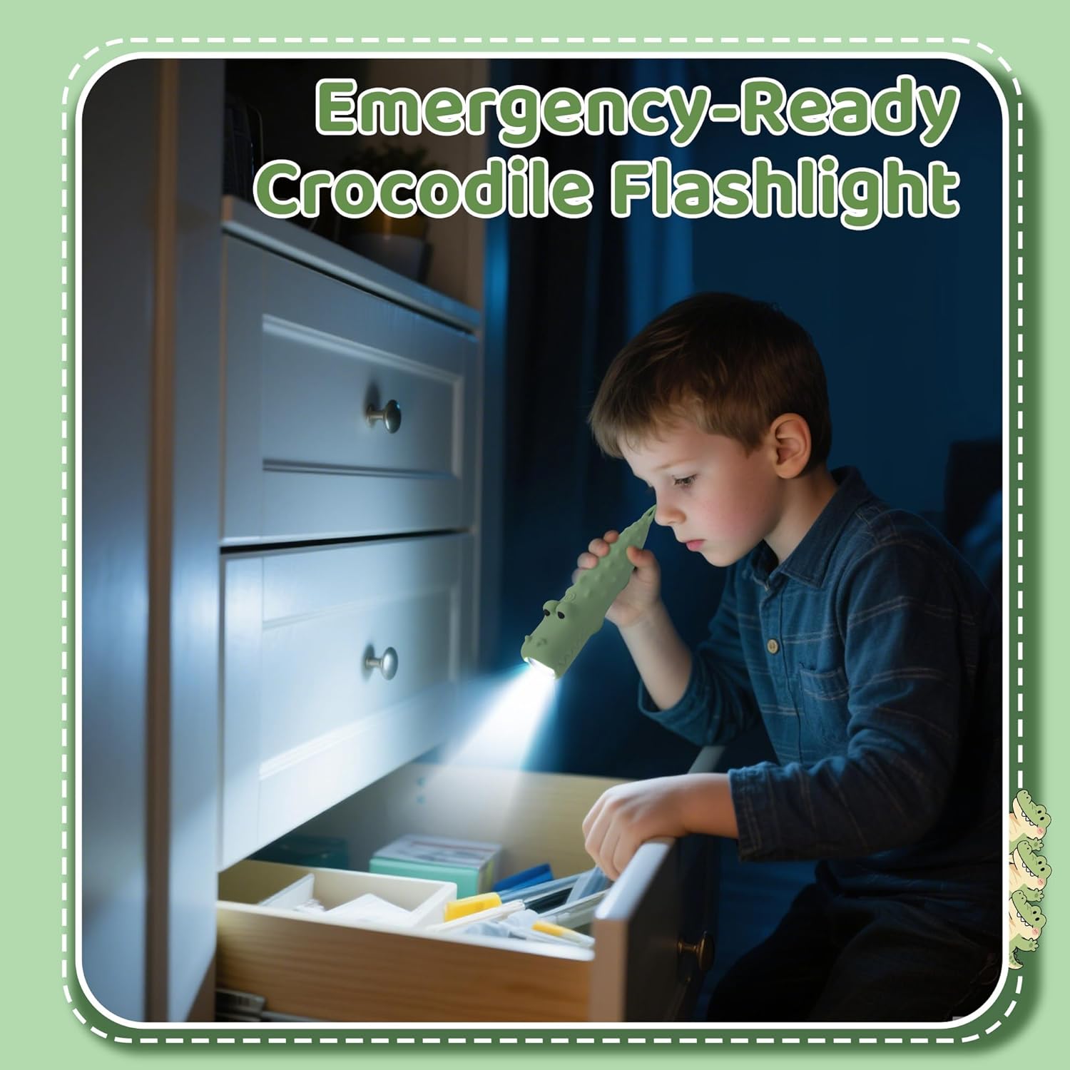 Ammonite Cute Crocodile Dimmable Silicone Flashlight, Portable Animal Flashlights with Hanging Strap, Compact Rechargeable Camping Light for Hiking Emergencies and Outdoor Use