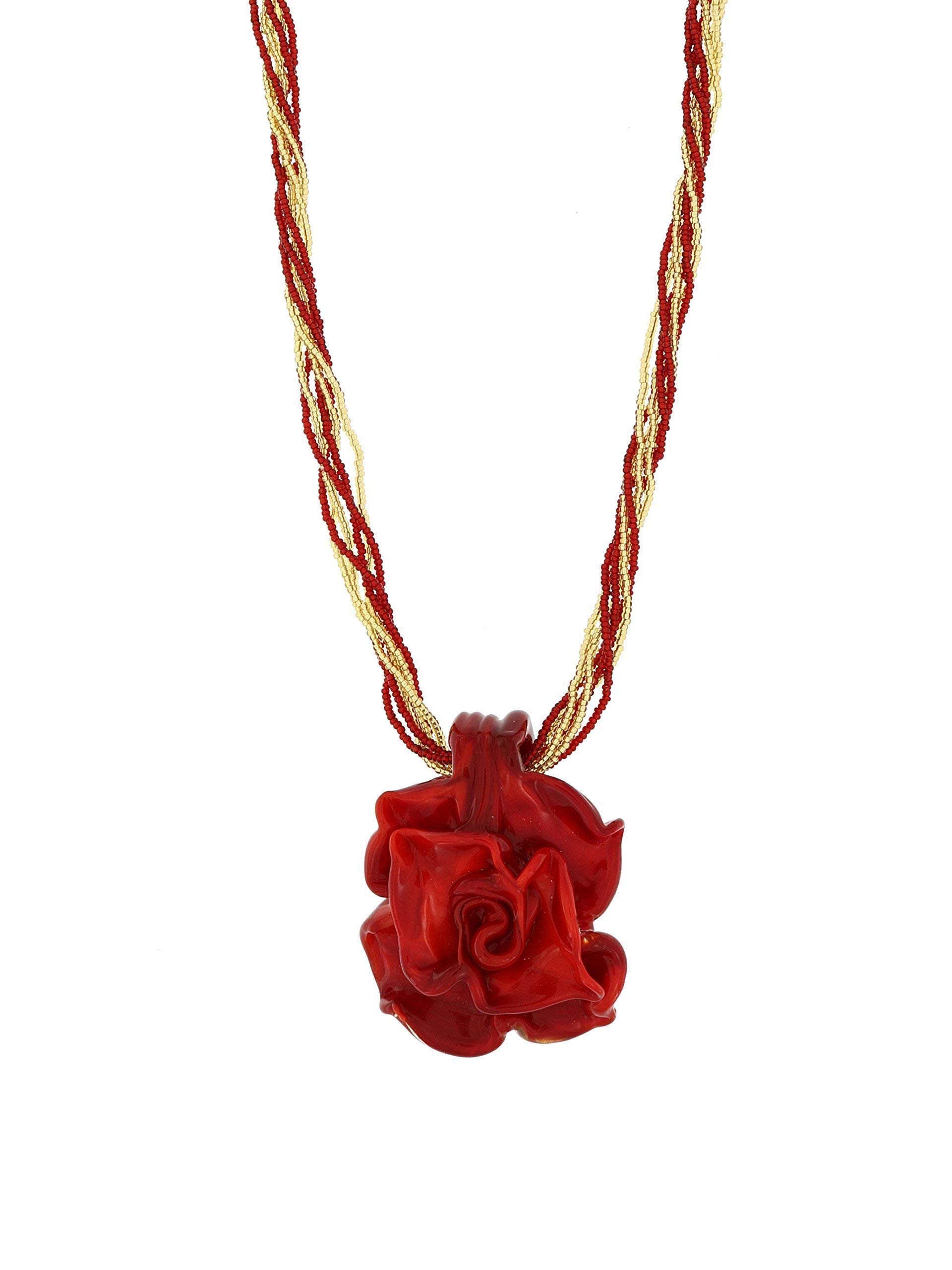 Venetiaurum - Halskette mit rotem Rosenanhänger aus Muranoglas und 925 Silber - Schmuck “Made in Italy” zertifiziert