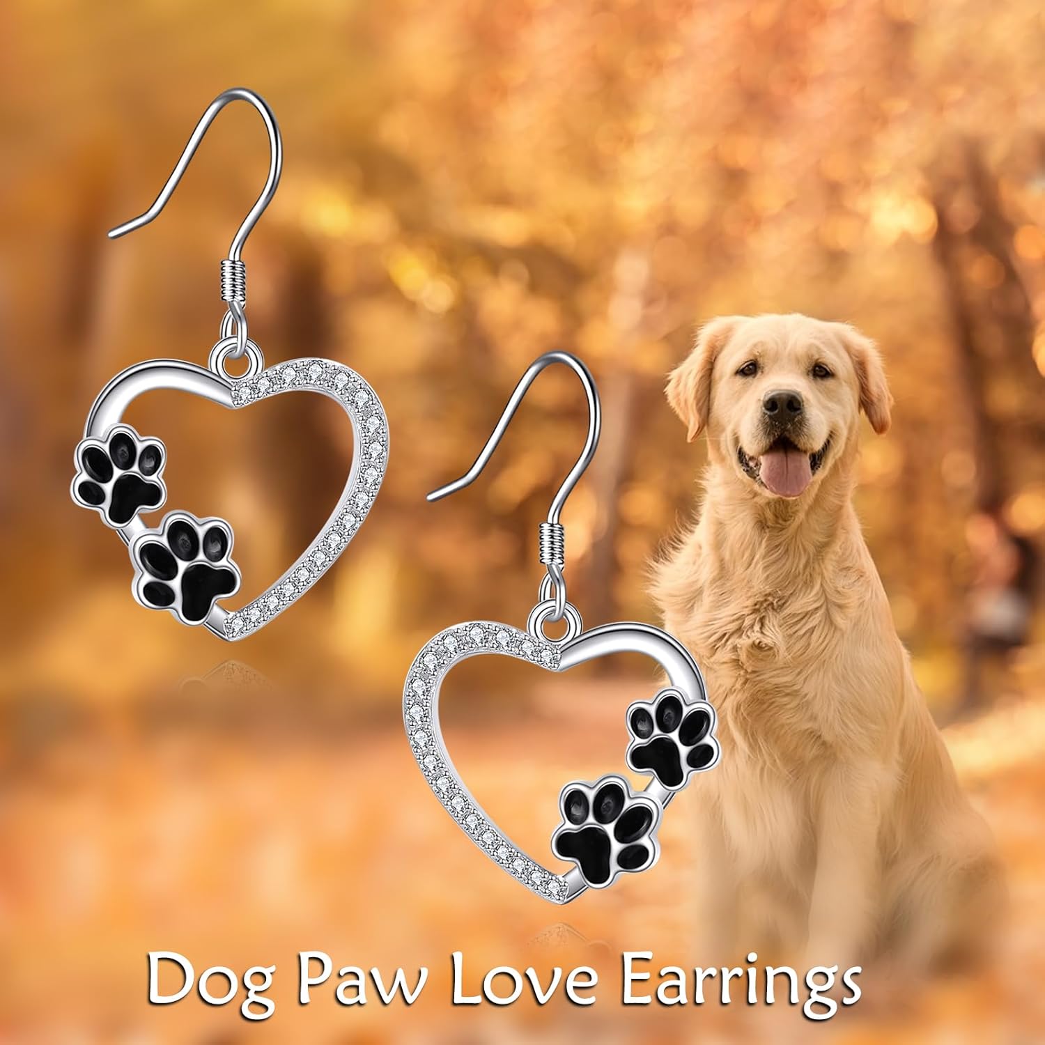 925 Sterling Silver Pet Paw Earrings Dog Cat Paw Print Dangle Earrings Heart Earrings Black Paw Jewelry Birthday Gifts for Women Pet Lovers - Image 6