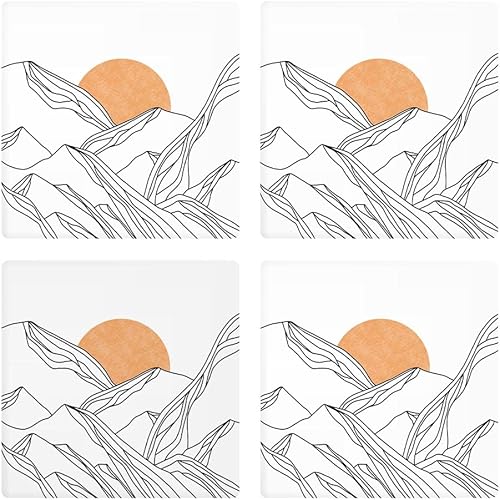 White Mountain & Sun Lines, Joyride Home Decor, 4 posavasos de cerámica, posavasos cuadrados de 4 pulgadas, juego de 4, parte trasera de corcho