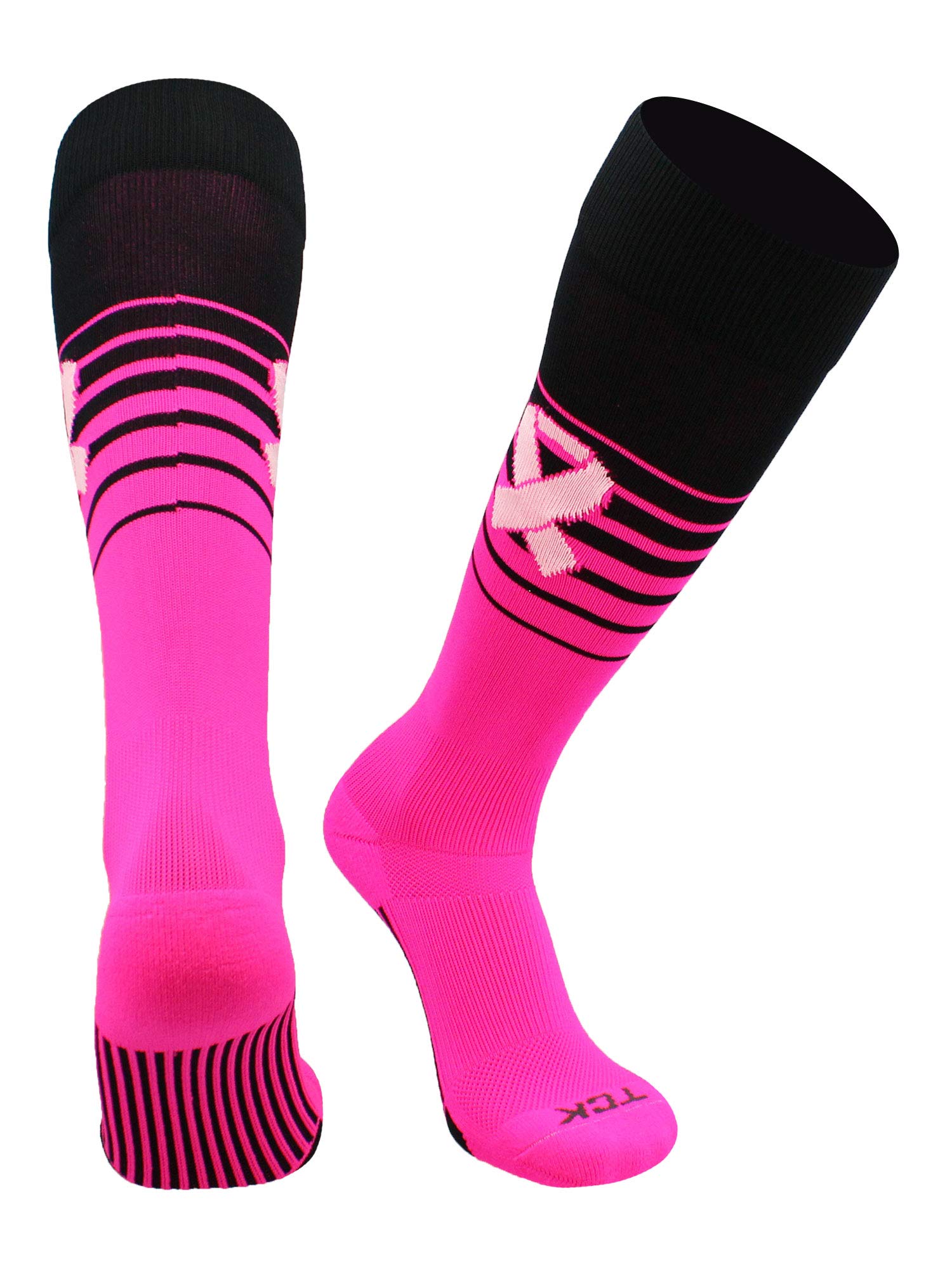 TCK Breaker Pink Ribbon Breast Cancer Awareness Socks for Soccer Baseball Softball Football Boys Girls Men Women Over Calf