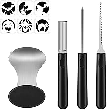 Antner Professional Pumpkin Carving Kit 4PCS Heavy-Duty Stainless Steel Pumpkin Carving Tools Set with 6PCS Self-Adhesive Stencils for Easy Creating Halloween Jack-O-Lantern Decorations