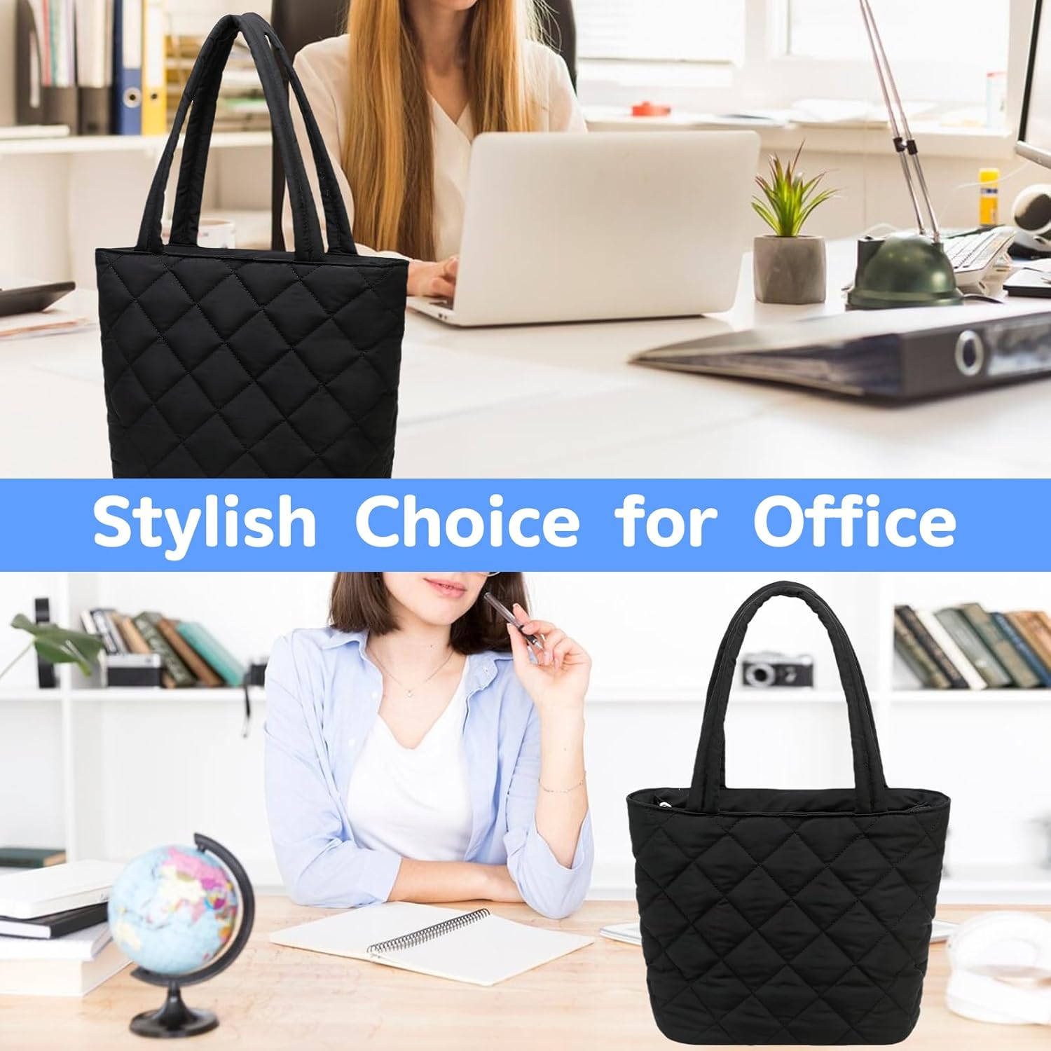 CAMTOP Lunch Box for Women Girls Insulated Cute Lunch Tote Bag Lunchbox Cooler Bag for Work Travel Picnic (Quilted-Black) - Image 4