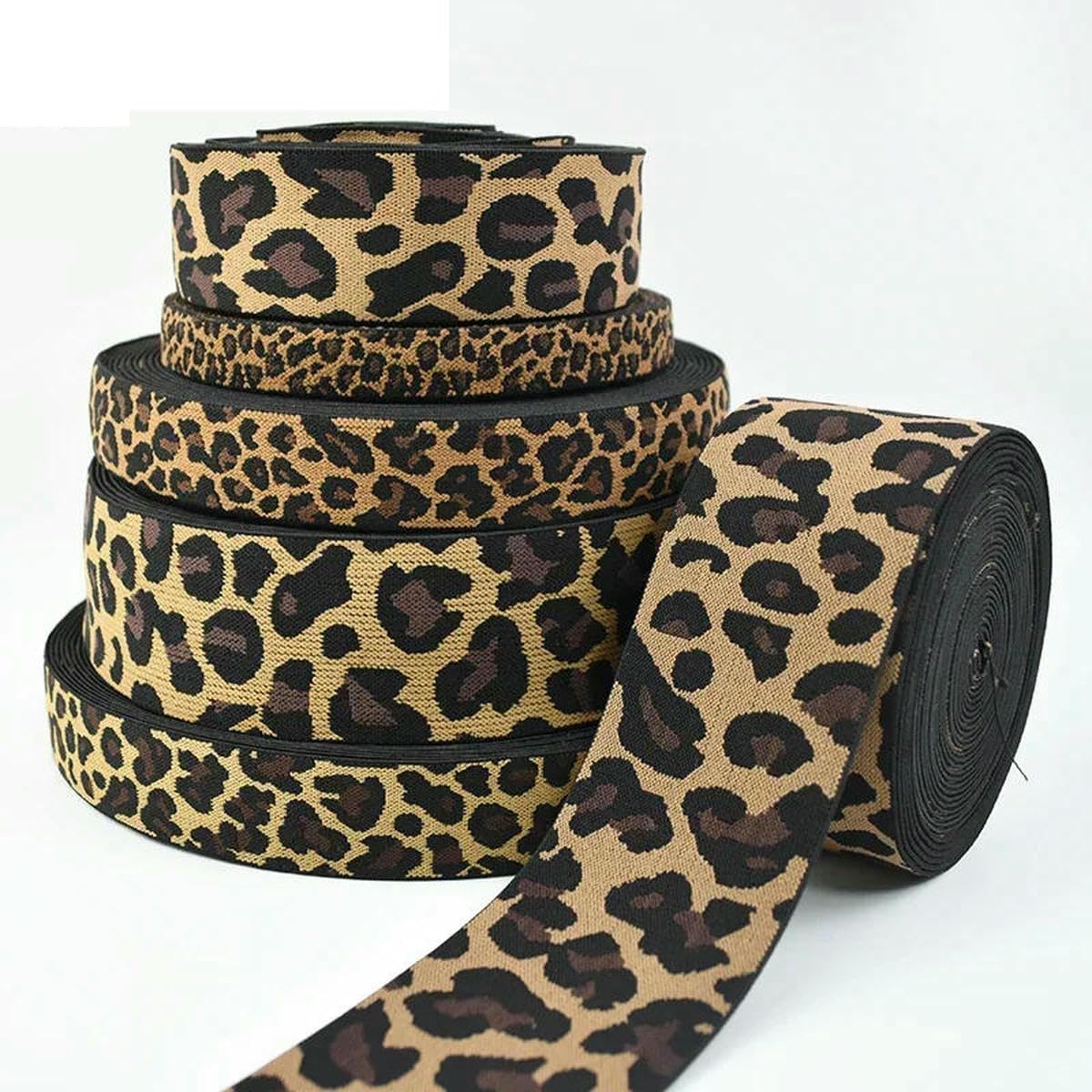 elastyczna taśma krawiecka, Gumka żakardowa do szycia wielokolorowa 15-50mm 2-200 metrów DIY(KY895-Leopard 20mm,200Meters)