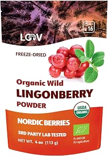 Organic Wild Lingonberry Powder, Freeze-Dried and Powdered, from Nordic Forests, 4 oz, 22-Day Supply, Raw