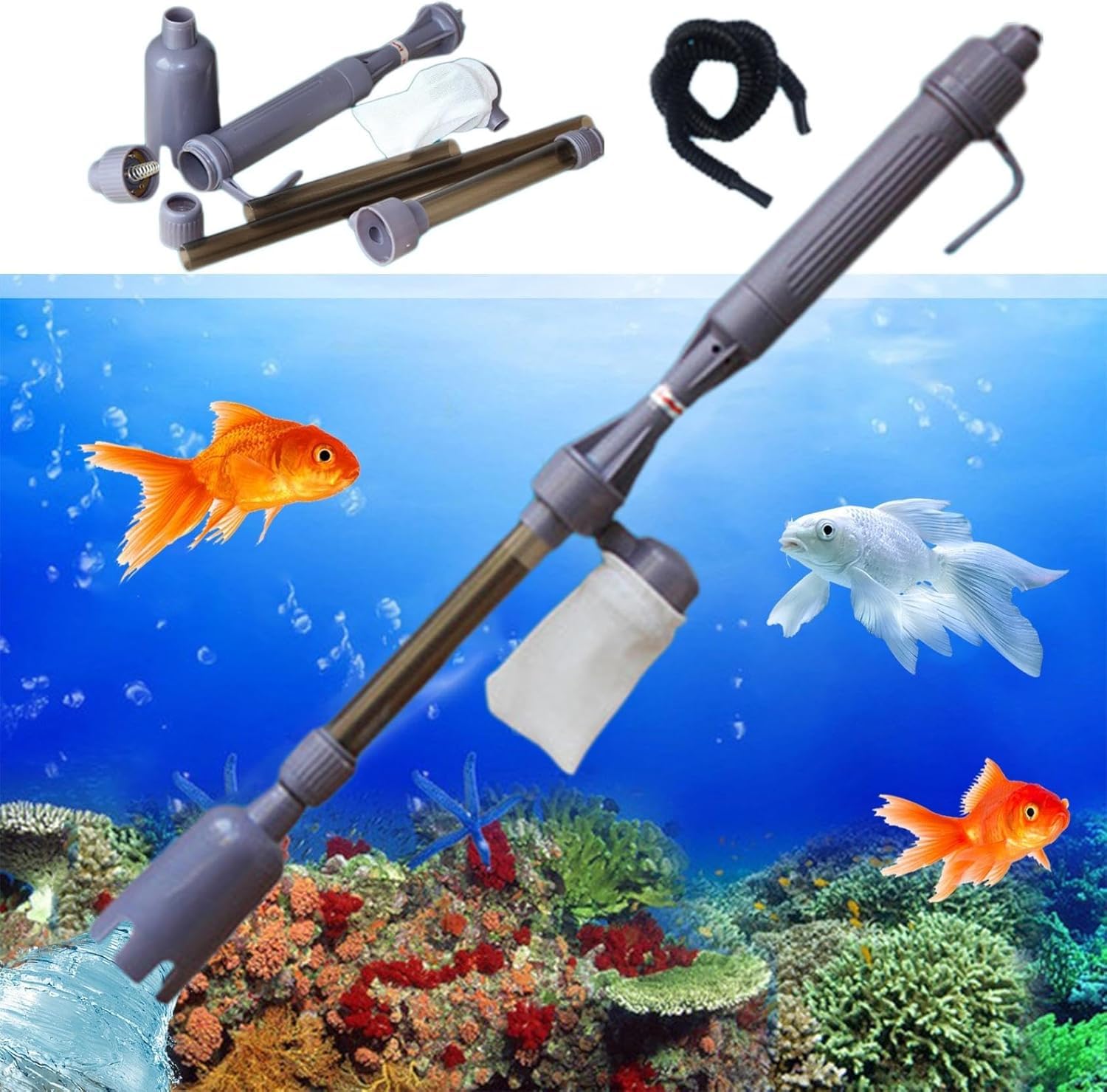 Limpiador eléctrico de Grava para Acuario, Aspirador de sifón automático 4 en 1 para Cambiador de Agua, Lavado de Arena, Herramientas de Limpieza de Acuario