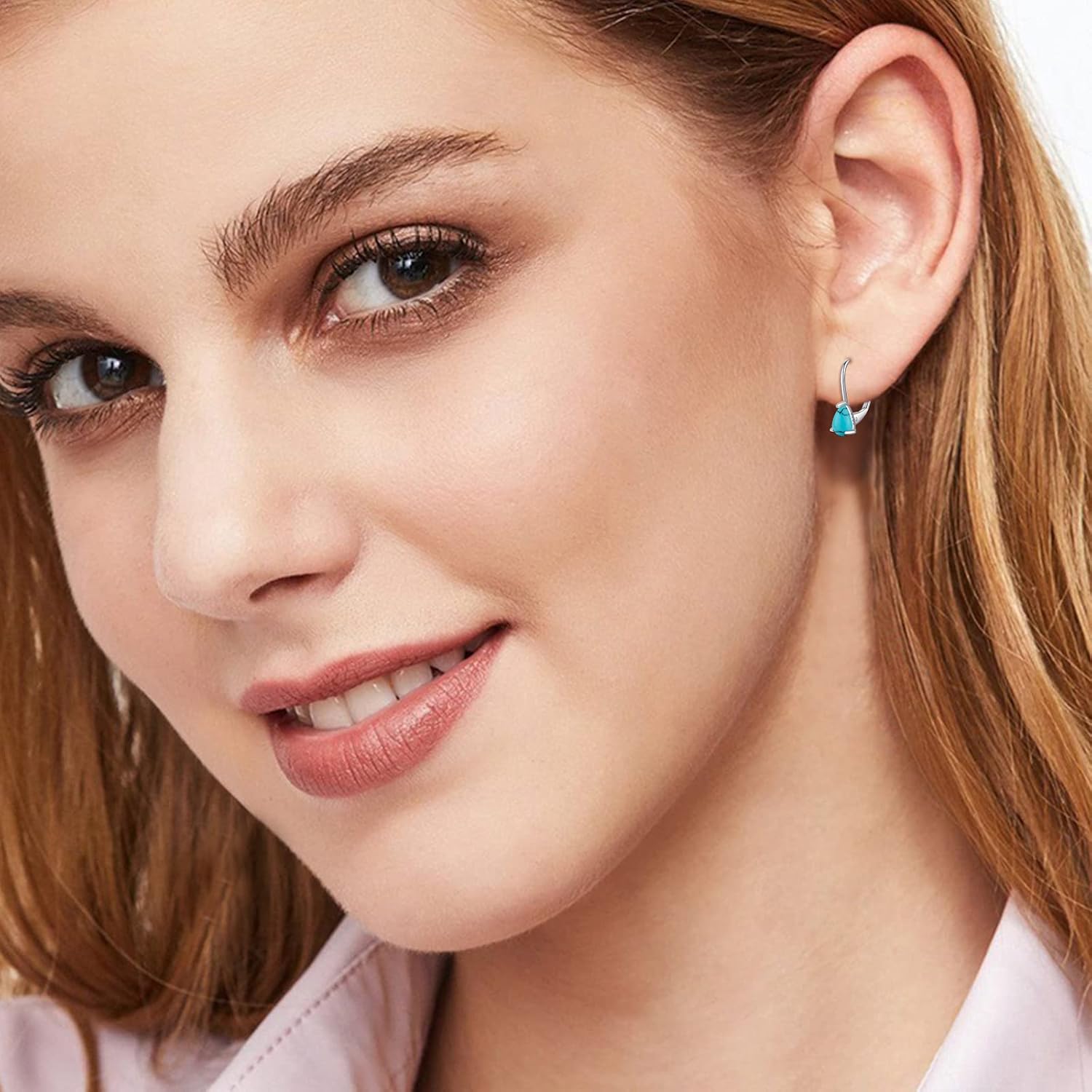 TUGHRA Turquoise Earrings for Women Sterling Silver Teardrop Hoop Earrings Turquoise Jewelry Gifts for Anniversary Christmas Valentine's Mother's Day