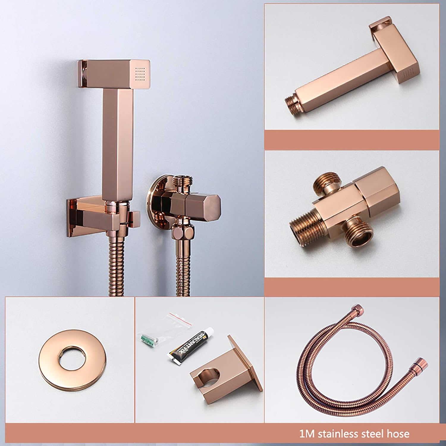 Handheld Bidet Sprayer for Toilet, Wall Mounted Brass Bathroom Cloth Diaper Sprayer Set Rose Gold Single Cold Water Toilet Bidet Sprayer Kit for Personal Hygiene
