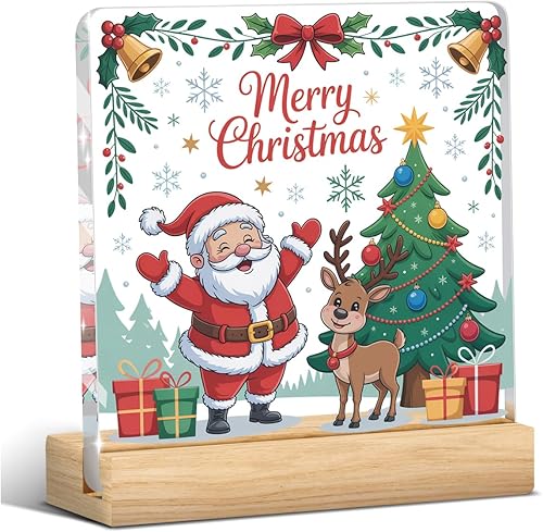 HTBIG Decoración de Navidad para interiores, letrero acrílico de 4 x 4 pulgadas, adecuado como regalo para amigos, colegas, hogar, habitación,