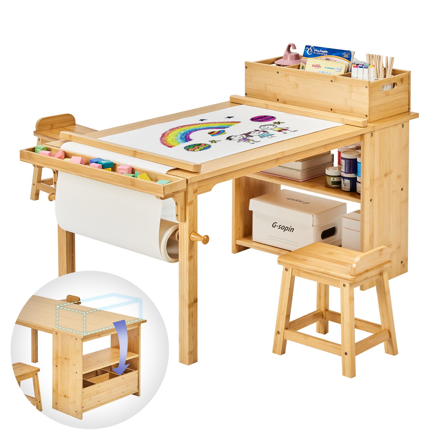 Kids Desk Costway 2-Piece Wood Top Toddler Multi Activity Table