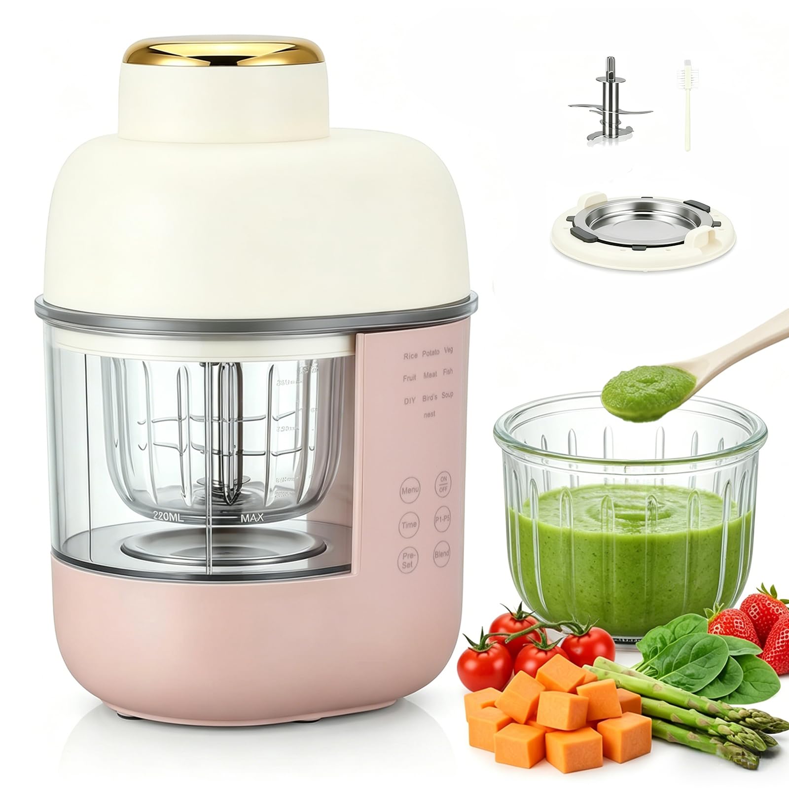 Baby Food Maker 5-in-1, Baby Food Processor Steamer Blender with Touchscreen Warmer Timer, Auto Cooking & Grinding, 33000 RPM, 5 Stage Setting Baby Puree Maker for 6-12 Months