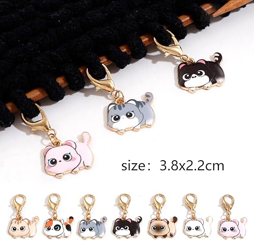 Miniatura 6 de DoreenBeads 7 marcadores de punto de gato para ganchillo y tejer, esmalte de aleación de bloqueo, lindo marcador de punto de ganchillo con cierre de