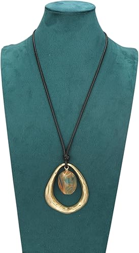 Miniatura 2 de Collares largos bohemios para mujer, collar de cuero vintage con colgante de madera, gargantilla estilo étnico, círculo dorado, hippie, suéter
