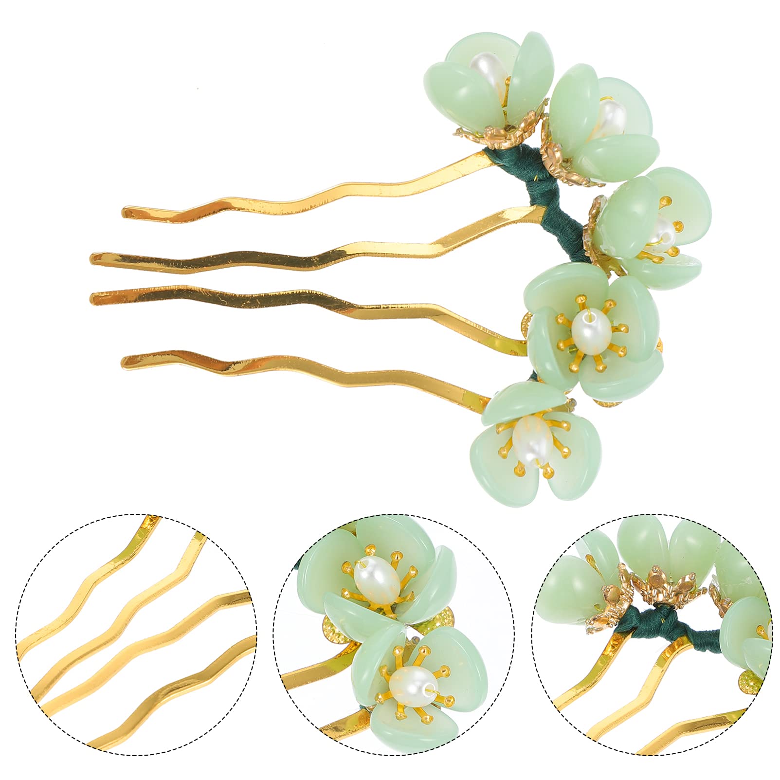 Lurrose Flower Hairpin Jade Hair Stick Kanzashi Chinese Chopsticks Headwear Traditional Chignon Pin for Kimono Yukata Hanfu Costume Hair Accessories - Image 2