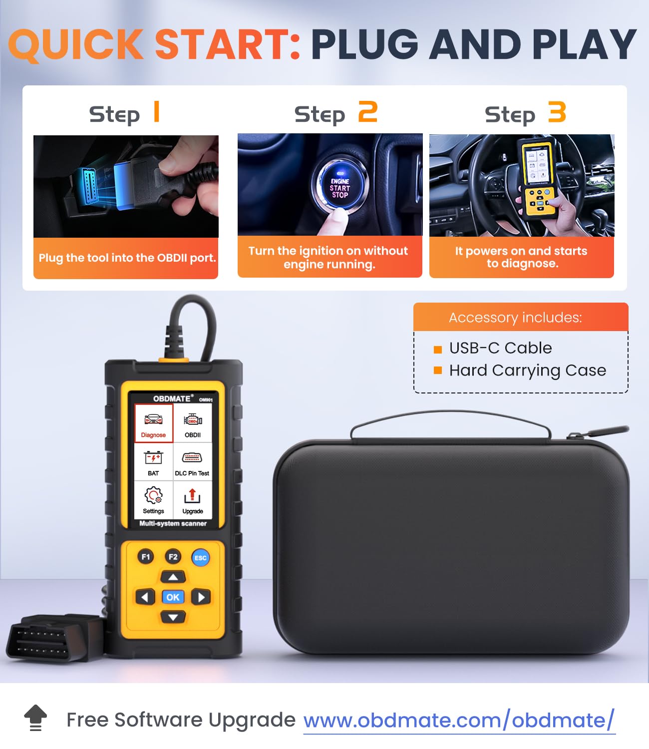 Skaner OBD2 z transmisją ABS SRS, resetowanie świateł awaryjnych | sprawdź czytnik kodów silnika z pełnymi funkcjami OBDII | Test pinów DLC | Kontrola napięcia akumulatora, narzędzie
