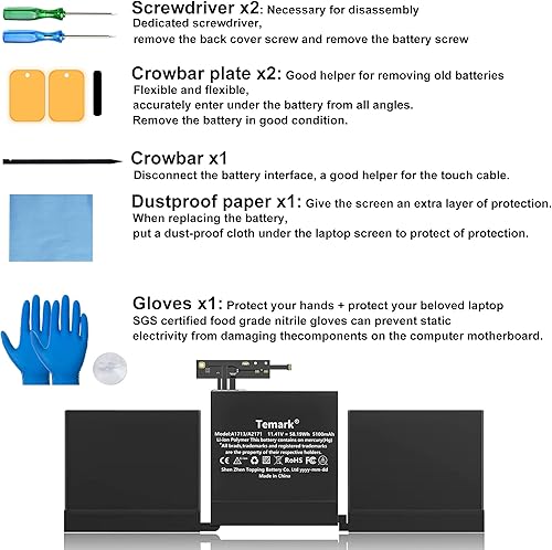 Miniatura 2 de Batería para portátil A1713 A2171 compatible con MacBook Pro de 13 pulgadas A1708 (finales de 2016 mediados de 2017) A2159 (2019 A2289 (2020) A2338