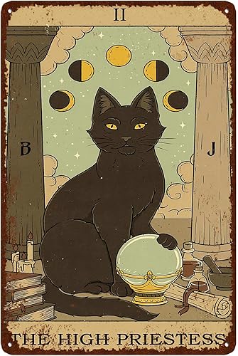 Cartel de hojalata de gato negro vintage, tarjeta de tarot retro, cartel de metal, decoración de pared, baño, dormitorio, decoración del hogar,