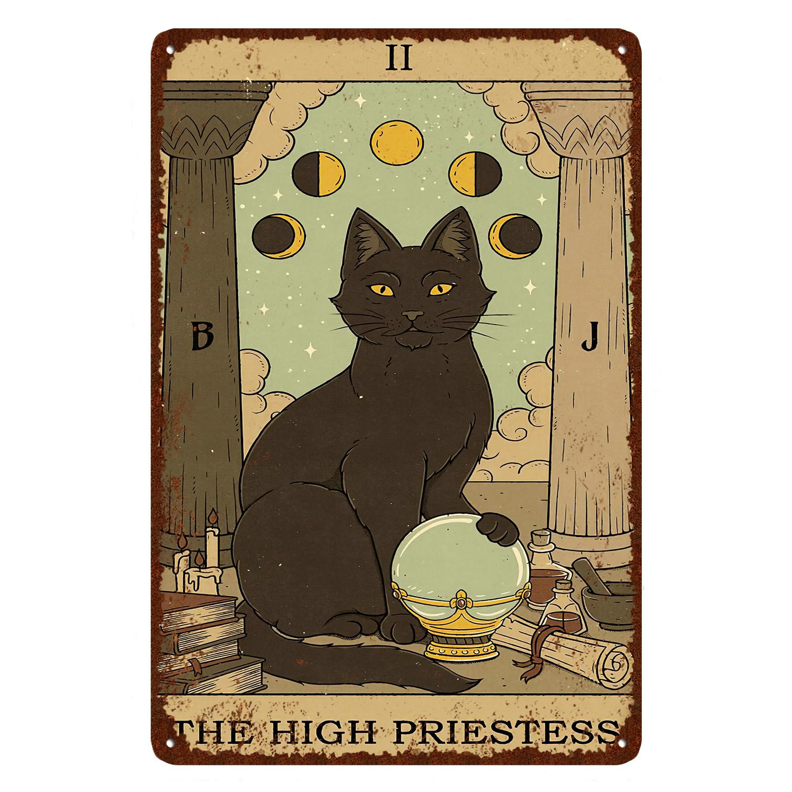 CEOsigns Vintage Cat Tin Sign Retro Tarot Card Metal Sign Poster Wall Art Decor Bathroom Dorm Room Home Decor - High Priestess