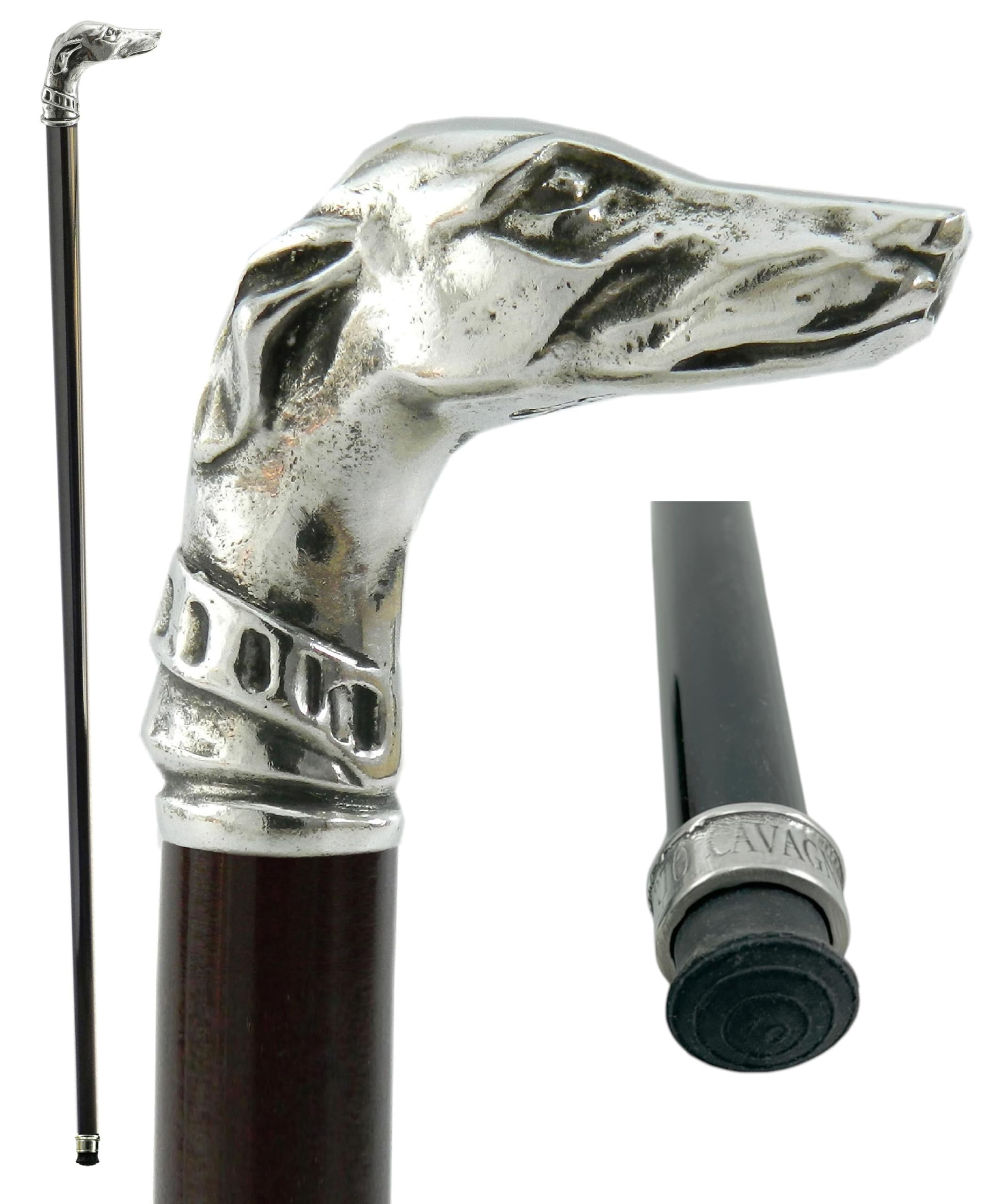 Solid Walking Cane Cavagnini Beech Wood and Pewter Silver-Look Handle Gift for Grandpa Name Engraved Solid Handmade