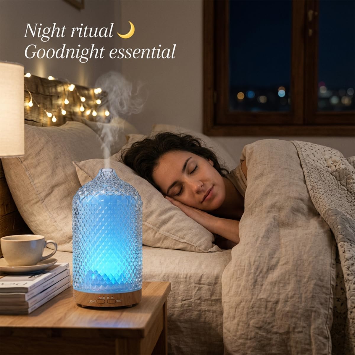 Diffuser with 3 Essential Oils,Glass Aroma Diffusers,200ml Small Humidifier with Timer,7 ED Color Lights,Auto Shut-Off Waterless Function for Office Home Room Decor Gifts for Women
