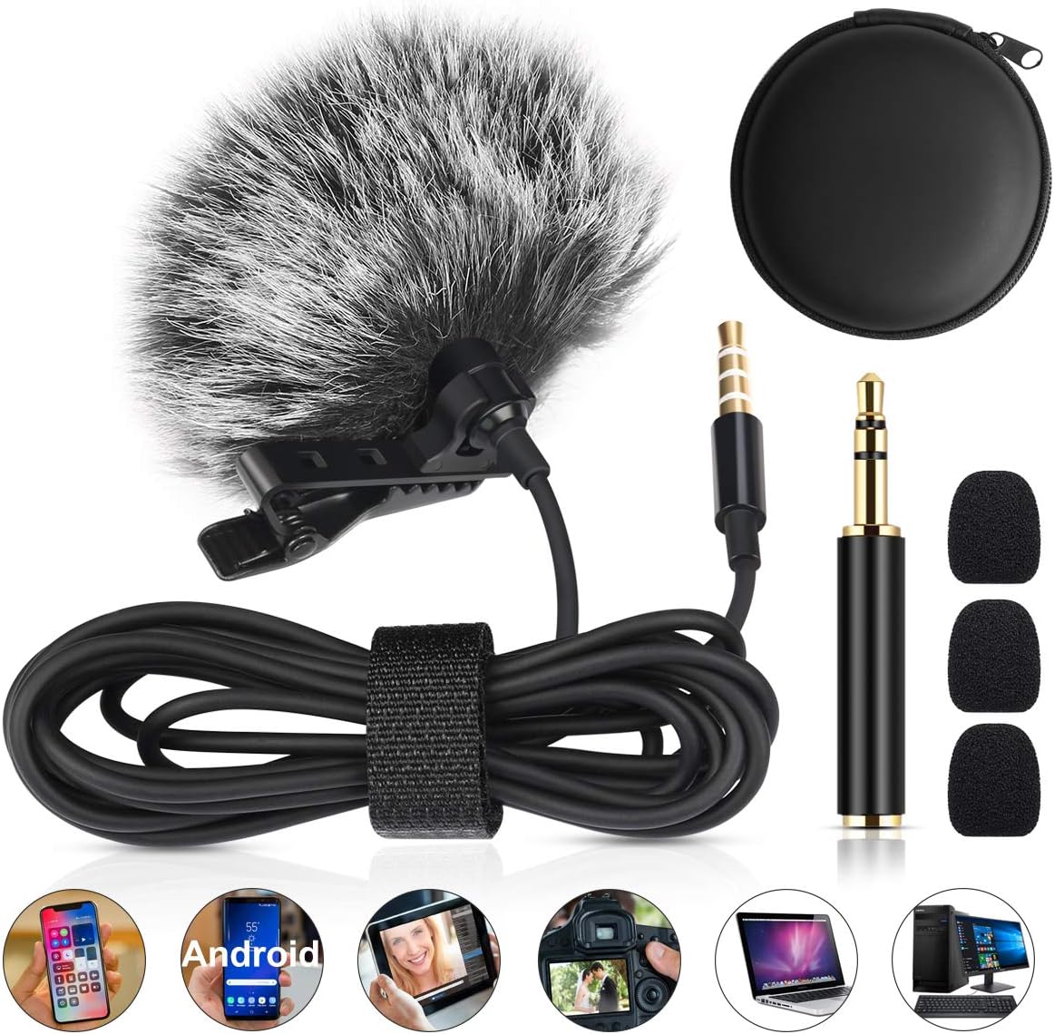 Coulky Professional Lavalier Lapel Microphone Omnidirectional Condenser Mic for iPhone Android Smartphone PC Laptop Podcast Outdoor Recording