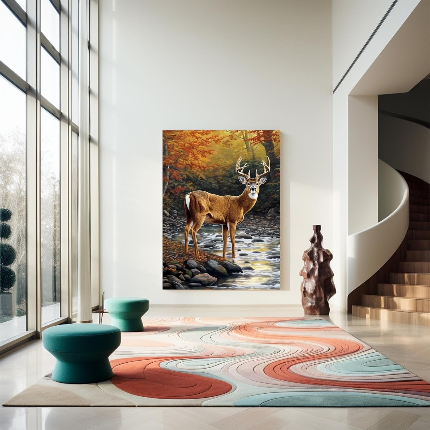 Worihut DIY Deer Theme Diamond Painting Kits for Adults - Deer at The Creek Diamond Painting, 5D Full Diamond Art Round Diamond Crafts Personalised Gift, Home Wall Decor 18x24 Inch