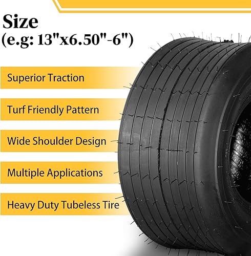 Miniatura 9 de AutoForever 2 neumáticos para cortacésped de jardín de 13 x 6.50-6 4PR sin cámara, aptos para césped, carrito de golf, jardín, cortacésped, tractor,