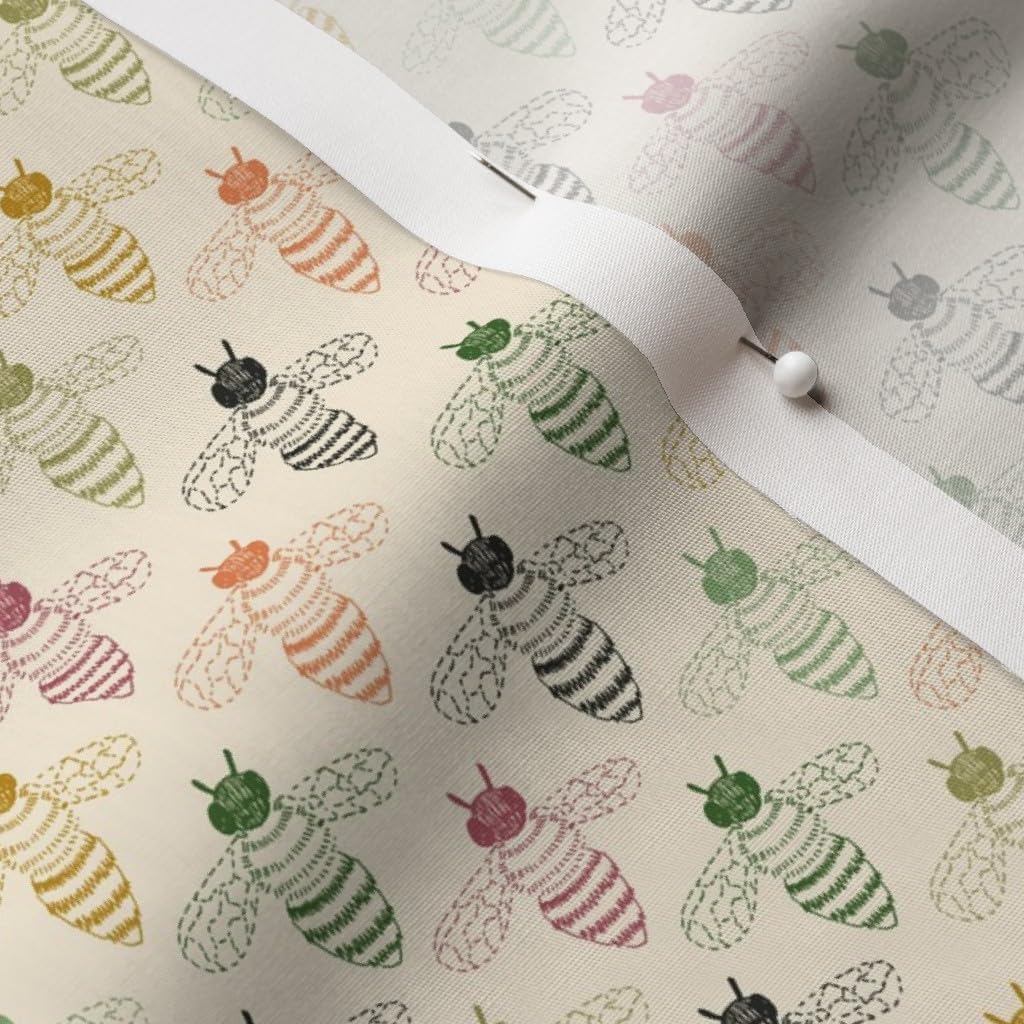 Spoonflower Fabric - Bee Drawing Bees Honey Classical Insect Colourful Bug Endangered Printed on Cotton Poplin Fabric by The Yard - Sewing Shirting Quilting Dresses Apparel Crafts
