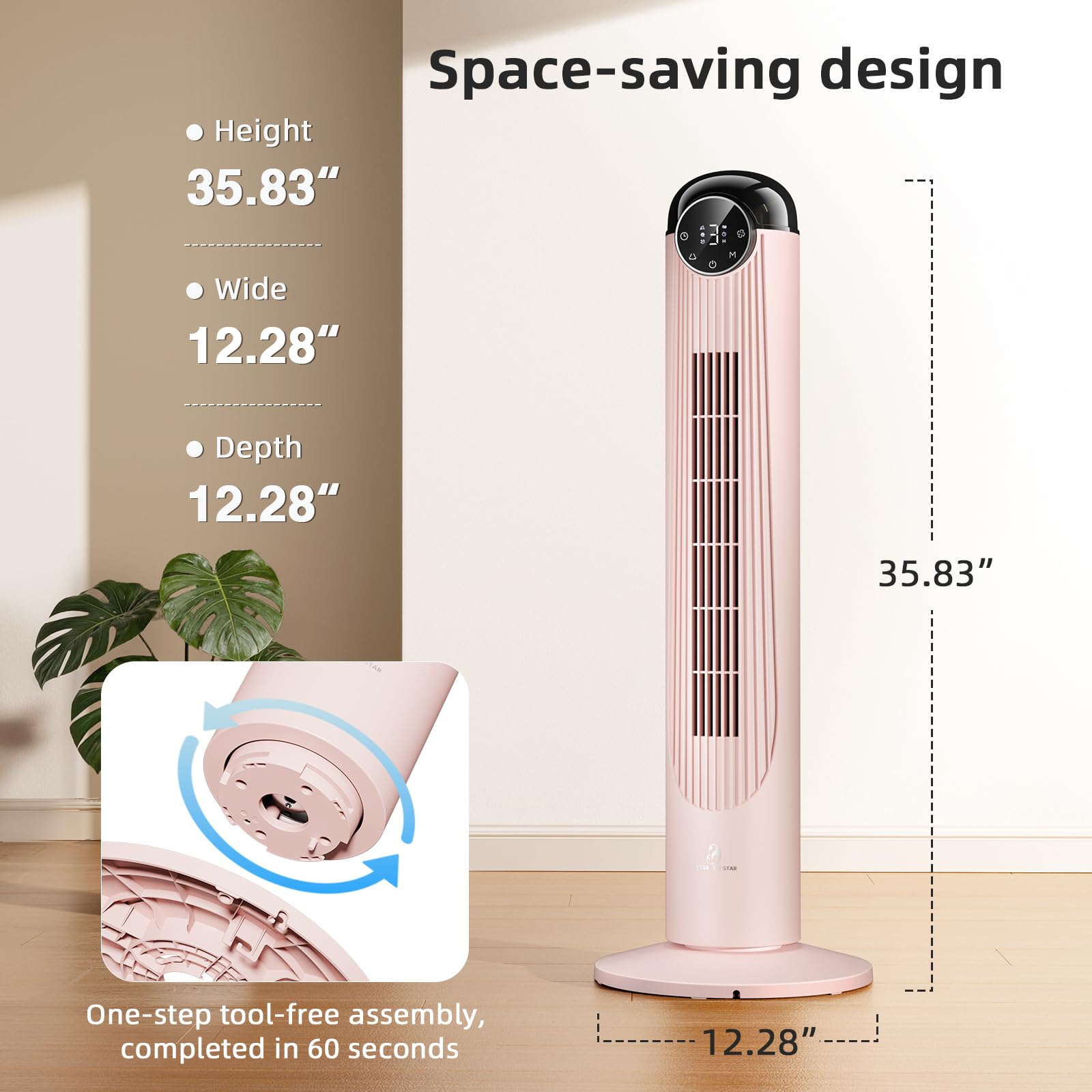 Antarctic Star T36 - Ventilador de torre de 36 pulgadas, ventilador oscilante sin aspas con control remoto, 6 velocidades y 4 modos, visualización LED, temporizador de 9H, ventilador silencioso de pie