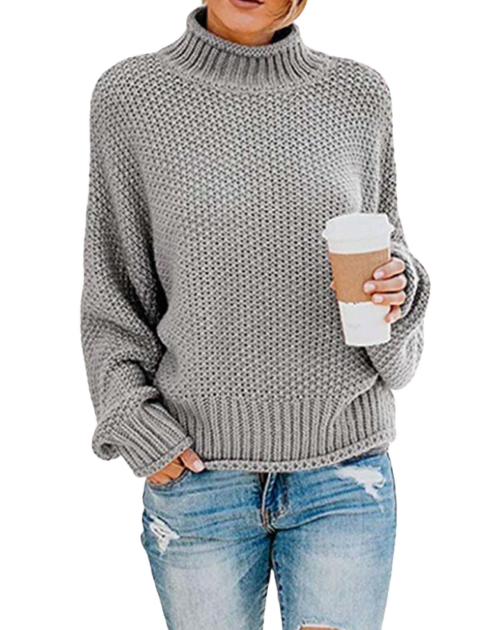 LIZALIG Womens Autumn Winter Mock Neck Sweater - Lightweight Long Cuffed Sleeve Casual Trendy Tops