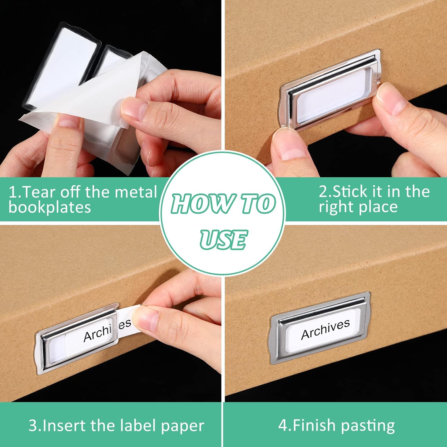 24 Pcs Self Adhesive Metal Bookplates for Books Card Horizontal Clip Label Holders Metal Drawer Tag Silver Label Plate for Office Library Book File Cabinet Drawer Tag Teacher School Classroom