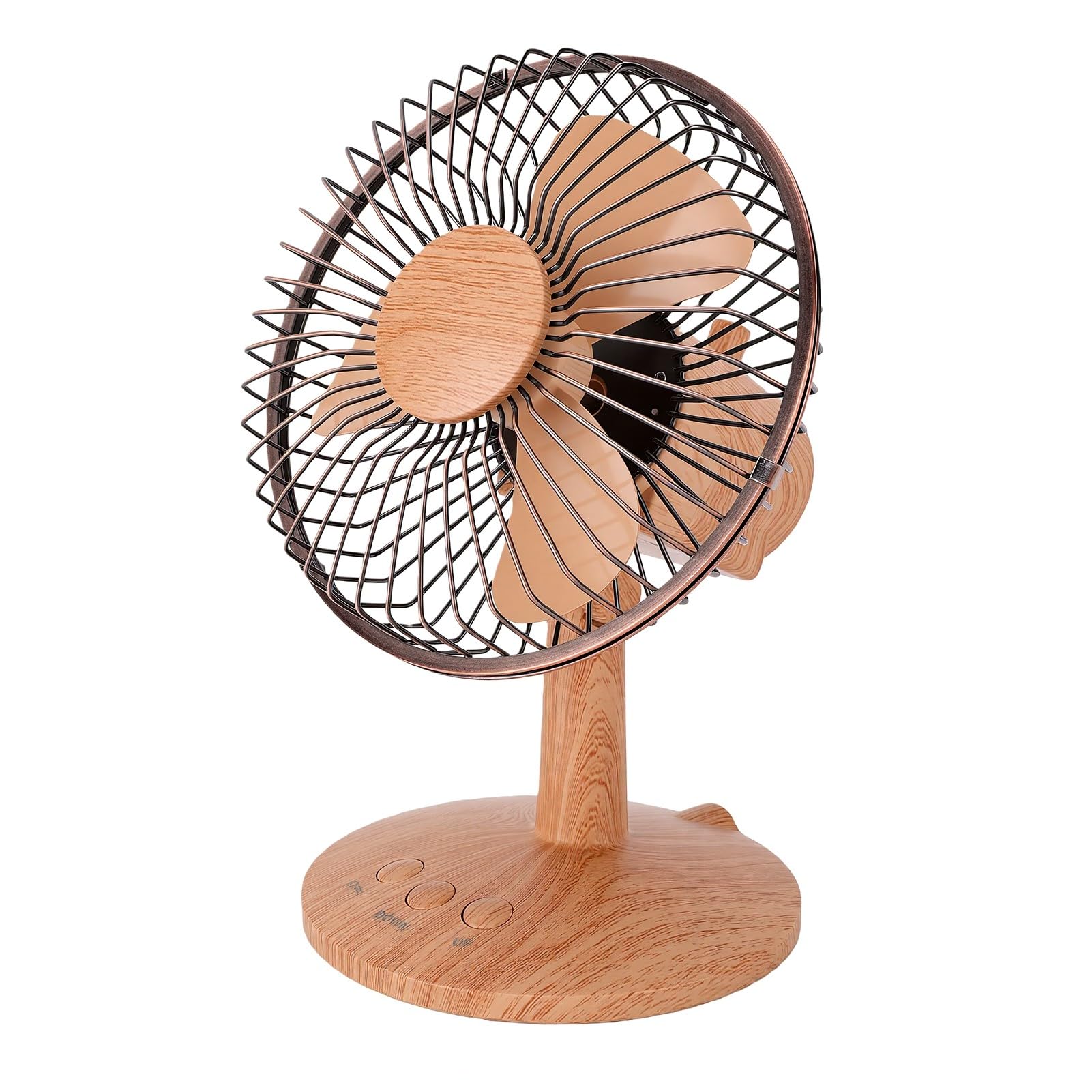 Sxhlseller Ventilador de Escritorio Pequeño, Ventilador de Mesa Oscilante Portátil de 2 Velocidades con Apariencia de Veta de Madera, Mini de Refrigeración con Doble Alimentación USB o Funciona con