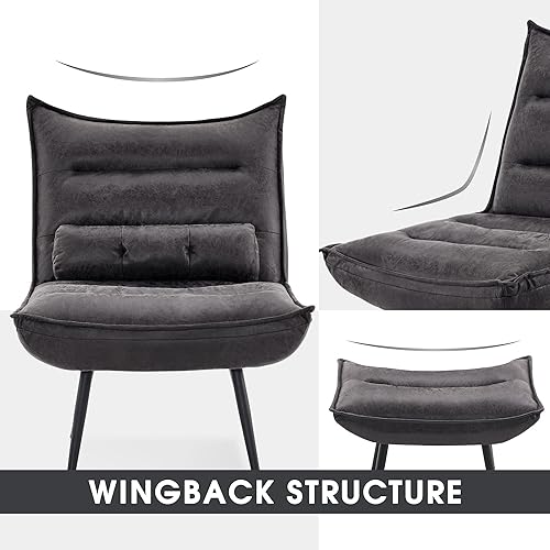 Miniatura 6 de MCombo Silla moderna con otomana, sillas decorativas de club Wingback para sala de estar, sillas de ocio tapizadas de tela bronceadora con patas de