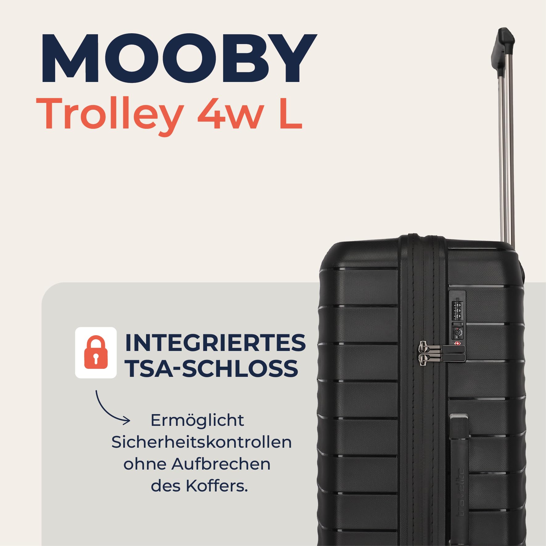Travelite Koffer groß, MOOBY L, Kratzfeste Hartschale, mit recyceltem Material, 77 cm, 106 l, 3,7 kg, mit 4 leichtläufigen Doppelrollen & TSA-Schloss – robuster Reisekoffer für Lange Reisen