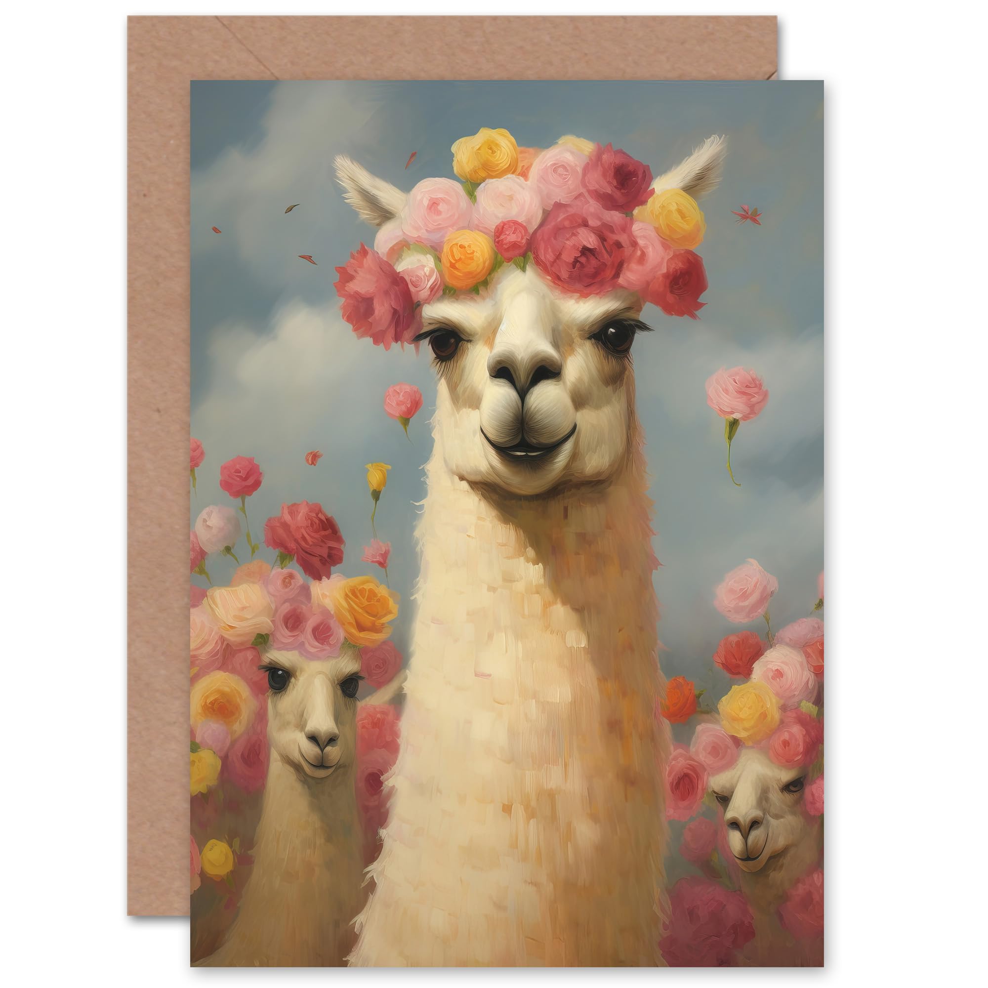 Artery8 The Llama Wedding Rose Bloom Flower Headdress for Wife Her Mum Sister Daughter Mom Gran Nan Child Birthday Wedding Thank You Congratulations Blank Art Greeting Card