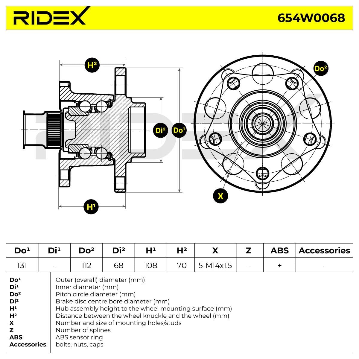 654W0626 RIDEX Kit De Roulement De Roue Des Deux Côtés Du Pont Arrière