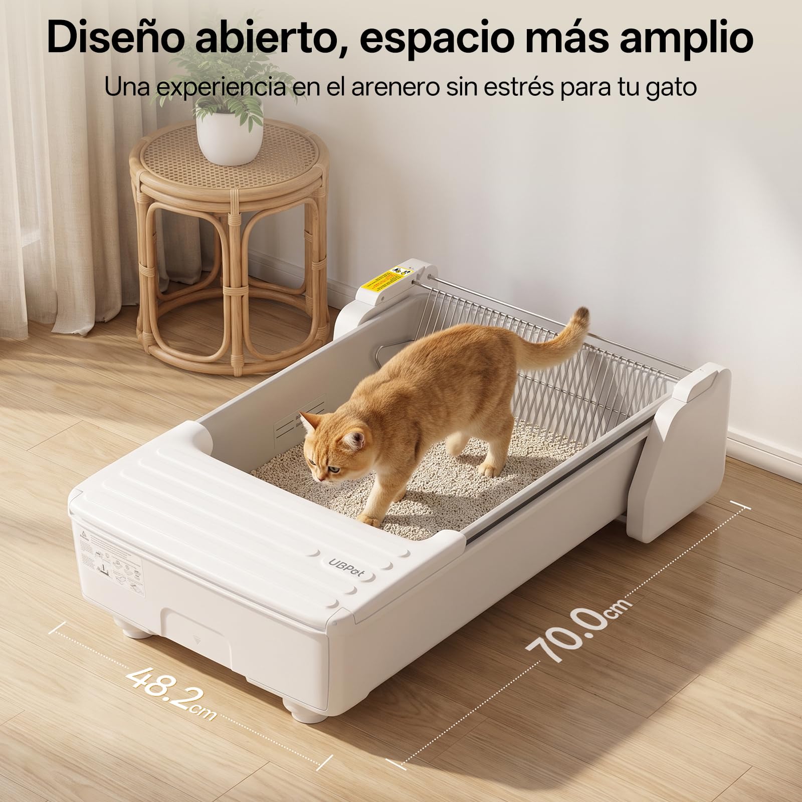 UBPET Selbstreinigende Katzentoilette, offene automatische Katzentoilette für mehrere Katzen, Sicherheitssensoren, Steuerung per App, geruchsneutral, geeignet für Bentonit-Mineralstreu